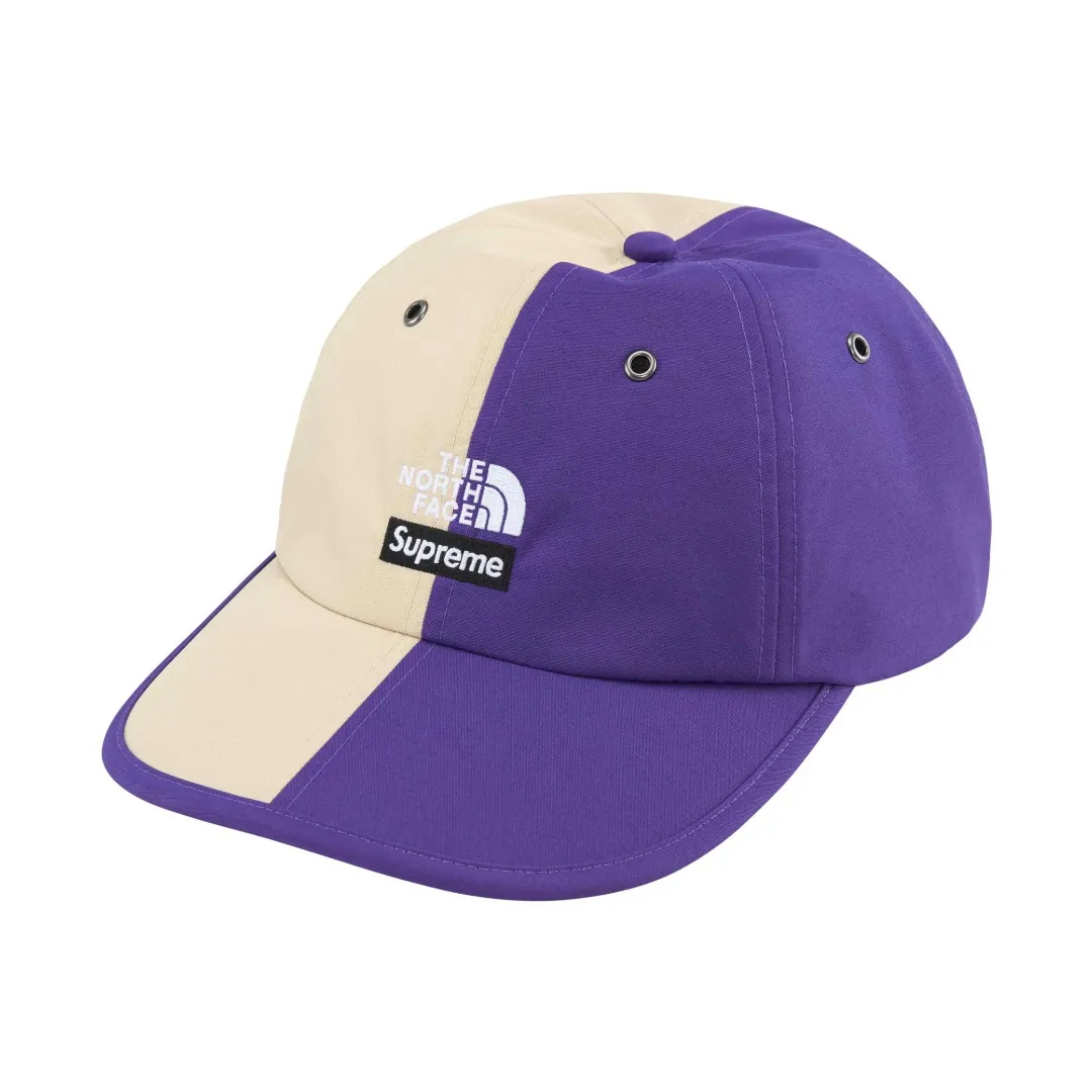 S386💰p150 Supreme 24SS TNF SPLIT 6-PANEL color-blocked embroidered logo peaked cap Color: black, purple and white, camouflage