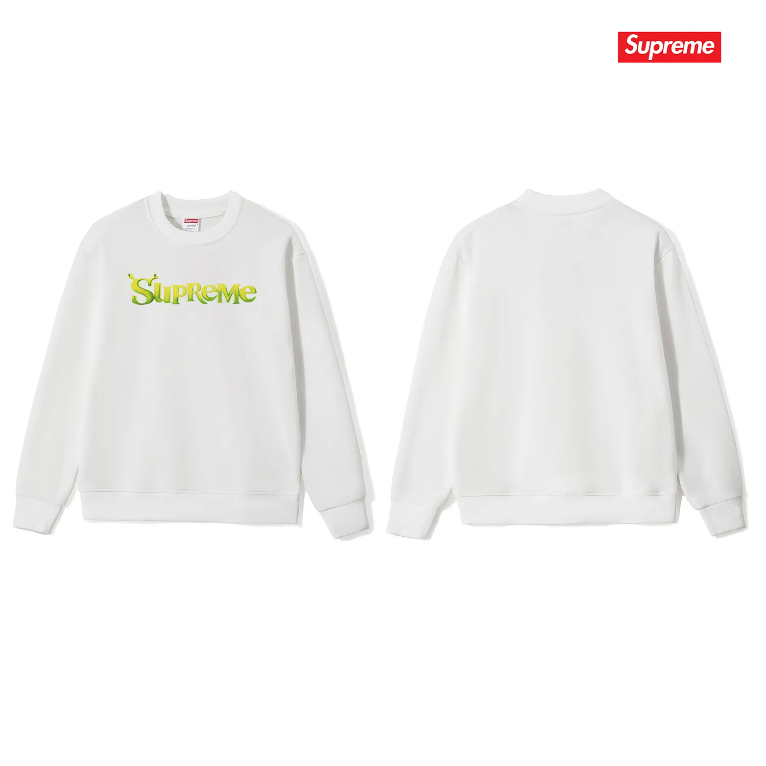 Style No. S1080 #terry p150💰 Velvet 160💰 Supreme Week 1 Shrek Tee solid color letter logo printed round neck sweatshirt Made of 400g large terry (drop shoulder large version) fabric, soft texture and no pilling Imported environmentally friendly printing glue The pattern is bright and three-dimensional Quality 💥Same style for men and women The upper body is trendy Color: black white gray Size: S M L XL XXL