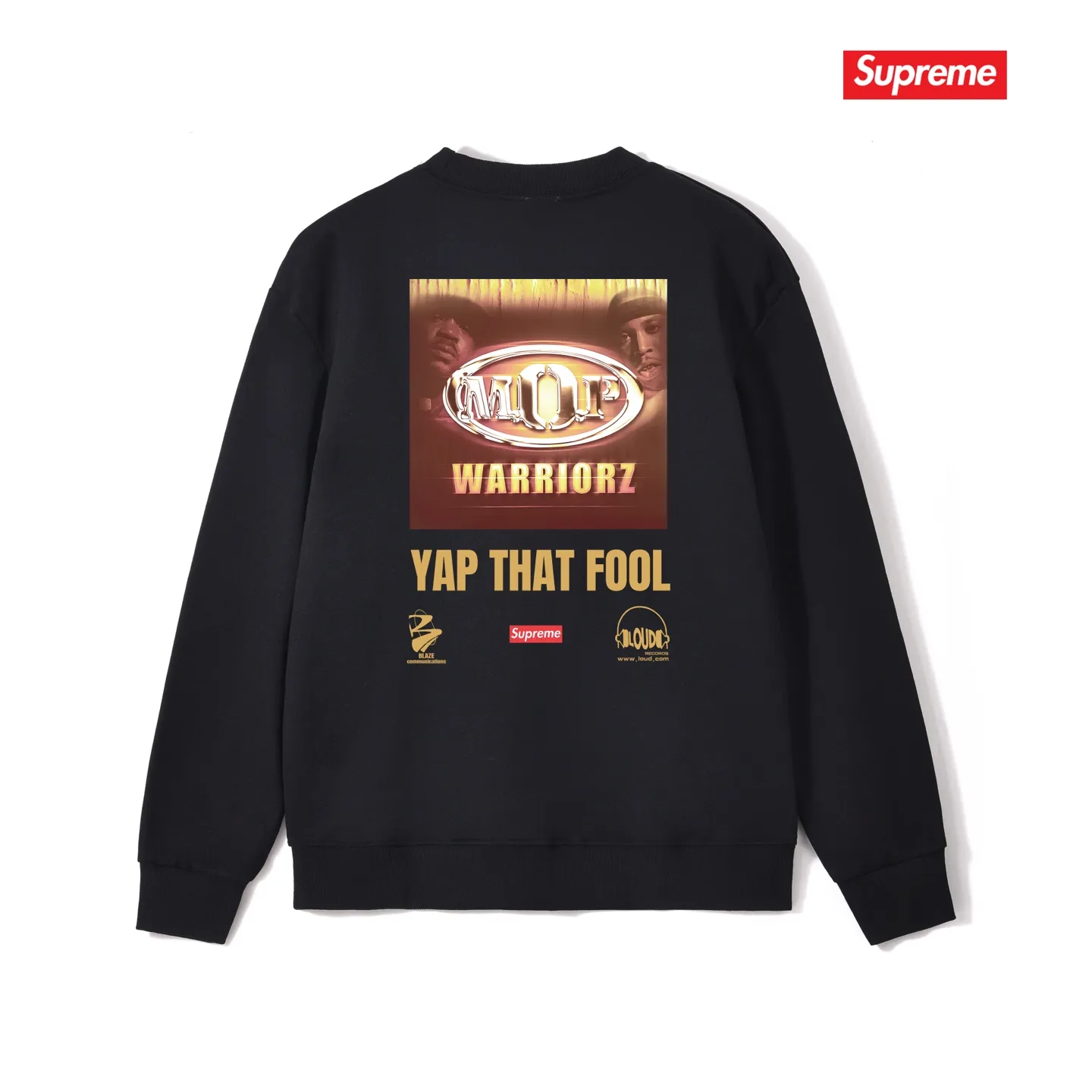 Style No. S1231 #terry p150💰 Velvet 160💰 Supreme 24FW MOP Hooded rap group co-branded round-neck sweatshirt Made of 400 grams of large terry (drop shoulder large version) fabric, soft and non-pilling texture, imported environmentally friendly printing glue, bright and three-dimensional pattern, quality 💥unisex style, trendy upper body, color: black, white, gray, size: S M L XL XXL