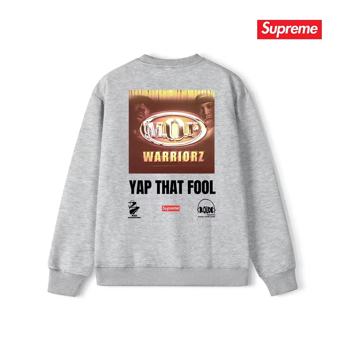 Style No. S1231 #terry p150💰 Velvet 160💰 Supreme 24FW MOP Hooded rap group co-branded round-neck sweatshirt Made of 400 grams of large terry (drop shoulder large version) fabric, soft and non-pilling texture, imported environmentally friendly printing glue, bright and three-dimensional pattern, quality 💥unisex style, trendy upper body, color: black, white, gray, size: S M L XL XXL