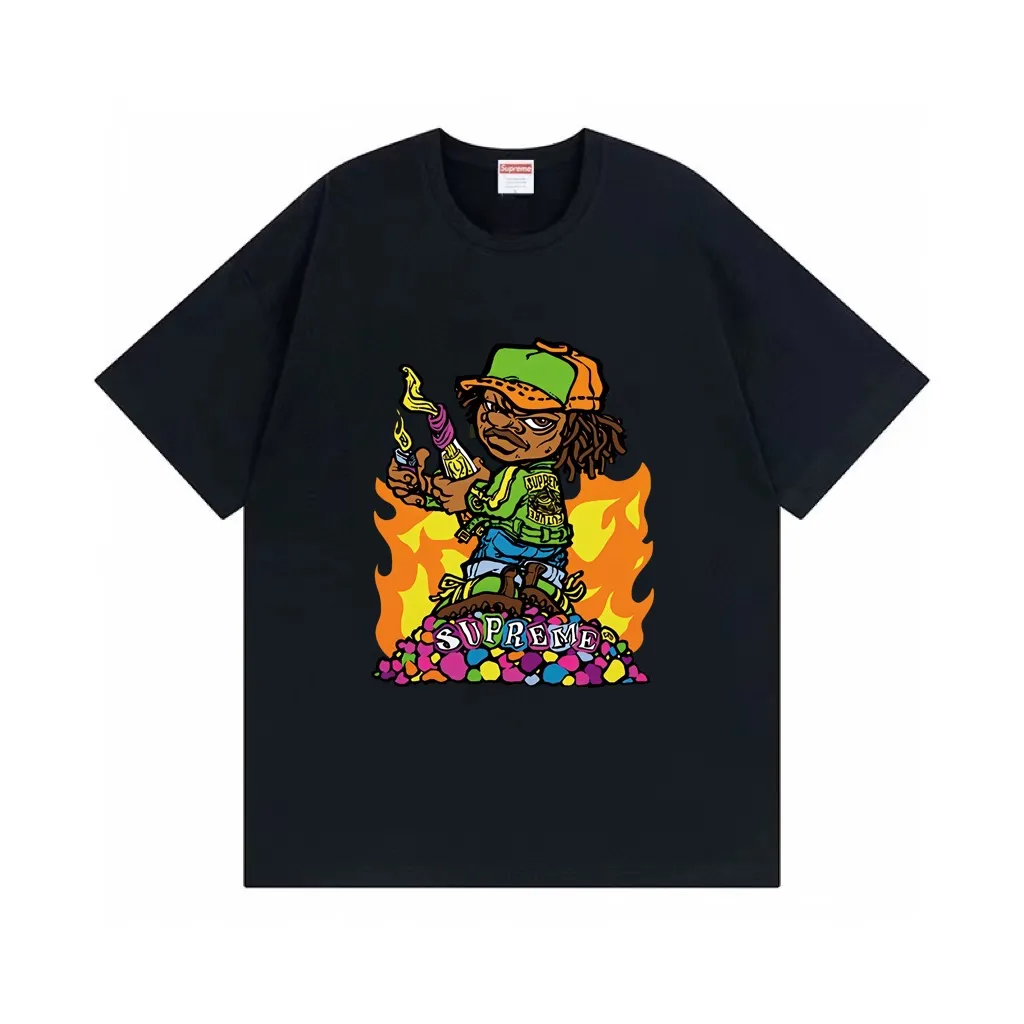 #S112 p110💰 Supreme SS19 Molotov Kid Tee Black little boy comic short sleeves. Loose fit. Made of 260g combed cotton double yarn. From fabrics to accessories, all three standards are complete and follow ZP. The slurry printing imported from Matsui Company will never crack. The whole piece adopts three-needle five-thread technology. The neckline-shoulder seam-sleeve seam is double-lined, which looks more three-dimensional and textured.) The same process as the original version, classic version Feel free to compare zp. The whole piece adopts three-needle five-thread craftsmanship (neckline-shoulder seam-sleeve seam double thread, which looks more three-dimensional and textured). It has the same craftsmanship as the original original, classic version. Color: White, Black, Navy Blue, Red, Purple, Dark Green, Brown. Size: S M L XL XXL