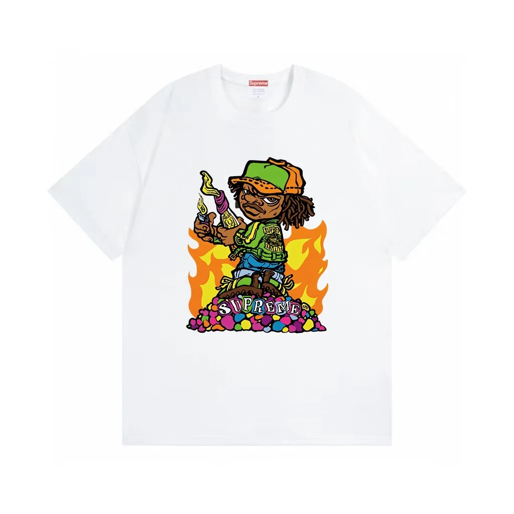 #S112 p110💰 Supreme SS19 Molotov Kid Tee Black little boy comic short sleeves. Loose fit. Made of 260g combed cotton double yarn. From fabrics to accessories, all three standards are complete and follow ZP. The slurry printing imported from Matsui Company will never crack. The whole piece adopts three-needle five-thread technology. The neckline-shoulder seam-sleeve seam is double-lined, which looks more three-dimensional and textured.) The same process as the original version, classic version Feel free to compare zp. The whole piece adopts three-needle five-thread craftsmanship (neckline-shoulder seam-sleeve seam double thread, which looks more three-dimensional and textured). It has the same craftsmanship as the original original, classic version. Color: White, Black, Navy Blue, Red, Purple, Dark Green, Brown. Size: S M L XL XXL