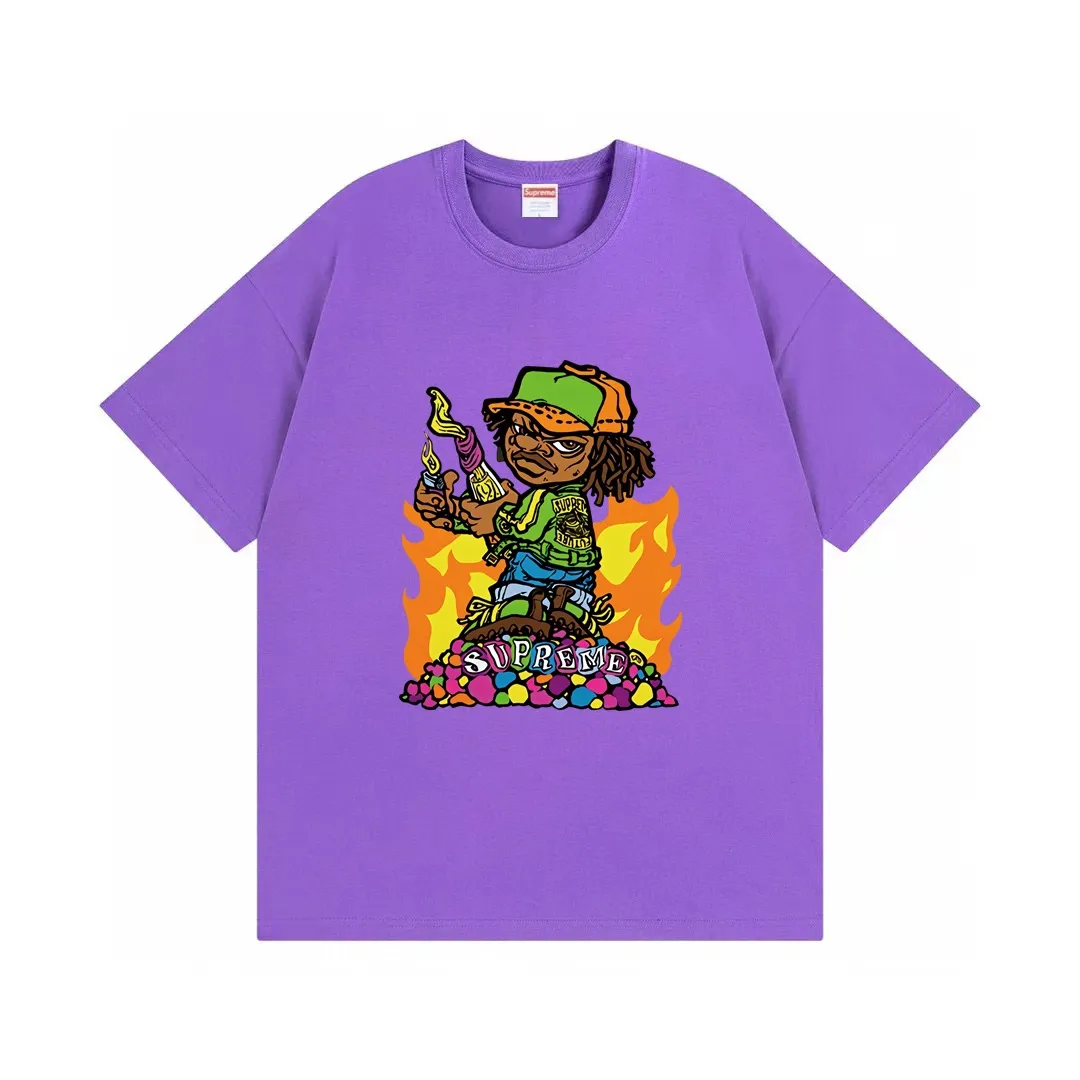 #S112 p110💰 Supreme SS19 Molotov Kid Tee Black little boy comic short sleeves. Loose fit. Made of 260g combed cotton double yarn. From fabrics to accessories, all three standards are complete and follow ZP. The slurry printing imported from Matsui Company will never crack. The whole piece adopts three-needle five-thread technology. The neckline-shoulder seam-sleeve seam is double-lined, which looks more three-dimensional and textured.) The same process as the original version, classic version Feel free to compare zp. The whole piece adopts three-needle five-thread craftsmanship (neckline-shoulder seam-sleeve seam double thread, which looks more three-dimensional and textured). It has the same craftsmanship as the original original, classic version. Color: White, Black, Navy Blue, Red, Purple, Dark Green, Brown. Size: S M L XL XXL