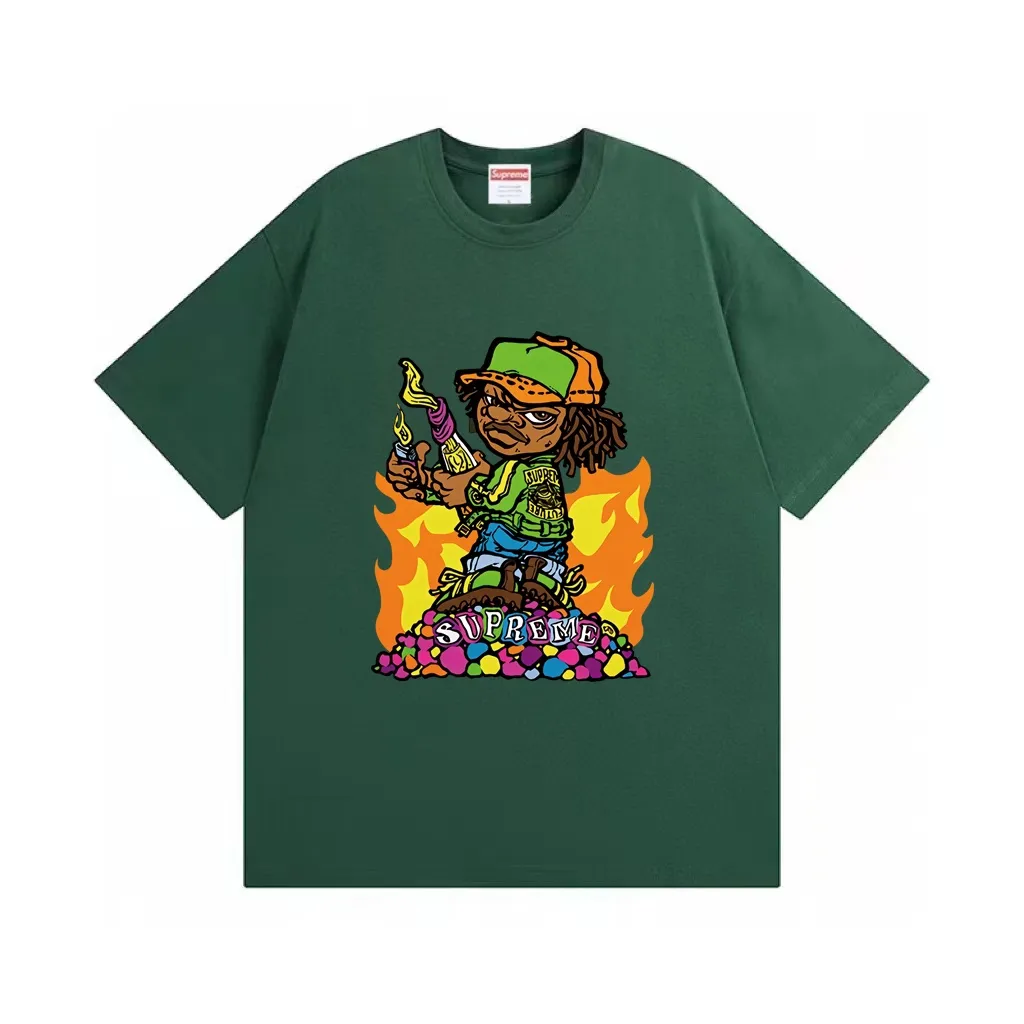 #S112 p110💰 Supreme SS19 Molotov Kid Tee Black little boy comic short sleeves. Loose fit. Made of 260g combed cotton double yarn. From fabrics to accessories, all three standards are complete and follow ZP. The slurry printing imported from Matsui Company will never crack. The whole piece adopts three-needle five-thread technology. The neckline-shoulder seam-sleeve seam is double-lined, which looks more three-dimensional and textured.) The same process as the original version, classic version Feel free to compare zp. The whole piece adopts three-needle five-thread craftsmanship (neckline-shoulder seam-sleeve seam double thread, which looks more three-dimensional and textured). It has the same craftsmanship as the original original, classic version. Color: White, Black, Navy Blue, Red, Purple, Dark Green, Brown. Size: S M L XL XXL