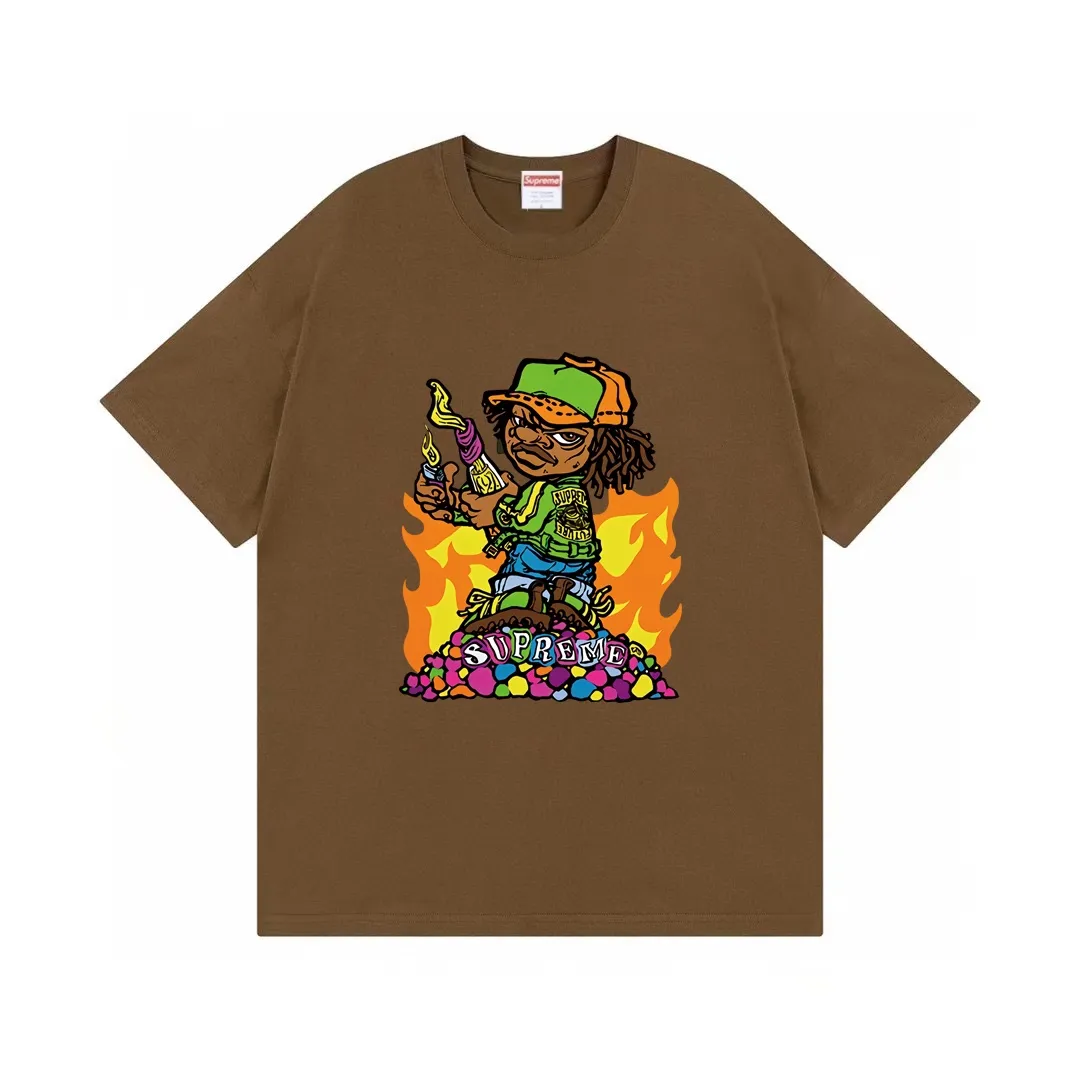 #S112 p110💰 Supreme SS19 Molotov Kid Tee Black little boy comic short sleeves. Loose fit. Made of 260g combed cotton double yarn. From fabrics to accessories, all three standards are complete and follow ZP. The slurry printing imported from Matsui Company will never crack. The whole piece adopts three-needle five-thread technology. The neckline-shoulder seam-sleeve seam is double-lined, which looks more three-dimensional and textured.) The same process as the original version, classic version Feel free to compare zp. The whole piece adopts three-needle five-thread craftsmanship (neckline-shoulder seam-sleeve seam double thread, which looks more three-dimensional and textured). It has the same craftsmanship as the original original, classic version. Color: White, Black, Navy Blue, Red, Purple, Dark Green, Brown. Size: S M L XL XXL
