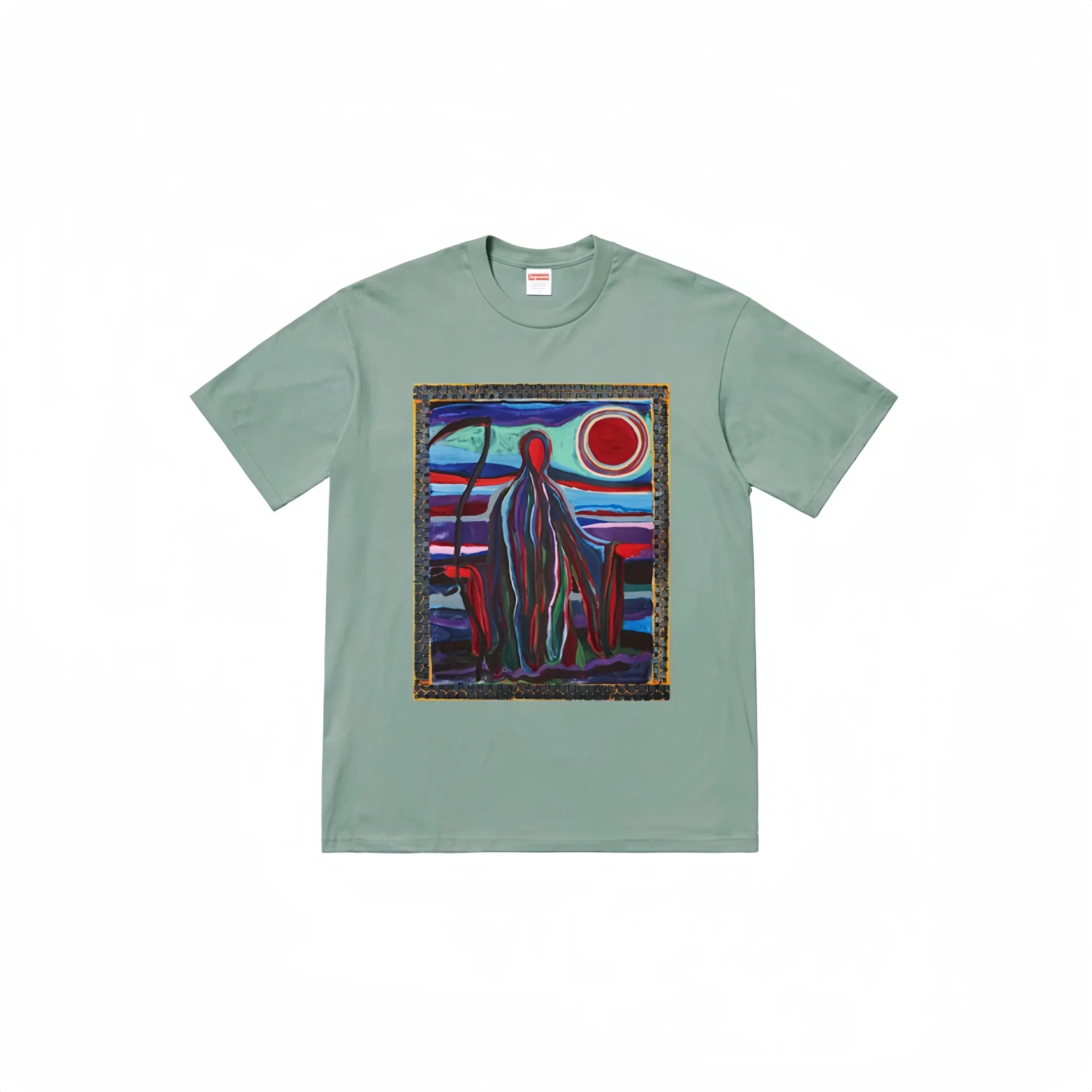 #S40 P110💰 Supreme SS19 Reaper Tee Reaper printed short-sleeved T-shirt. The same style for men and women is made of 260 grams of combed cotton double yarn. From fabrics to accessories, all three standards are complete and follow ZP. Imported Matsui company's slurry printing will never crack. The whole piece adopts three-needle five-thread technology. The neckline-shoulder seam-sleeve seam is double-lined, which looks more three-dimensional and textured.) The same process as the original version, classic version Feel free to compare zp. The whole piece adopts three-needle five-thread craftsmanship (neckline-shoulder seam-sleeve seam double thread, which looks more three-dimensional and textured). It has the same craftsmanship as the authentic original version, classic version. Color: navy blue, green, red, white, black, yellow. Size: S M L XL XXL