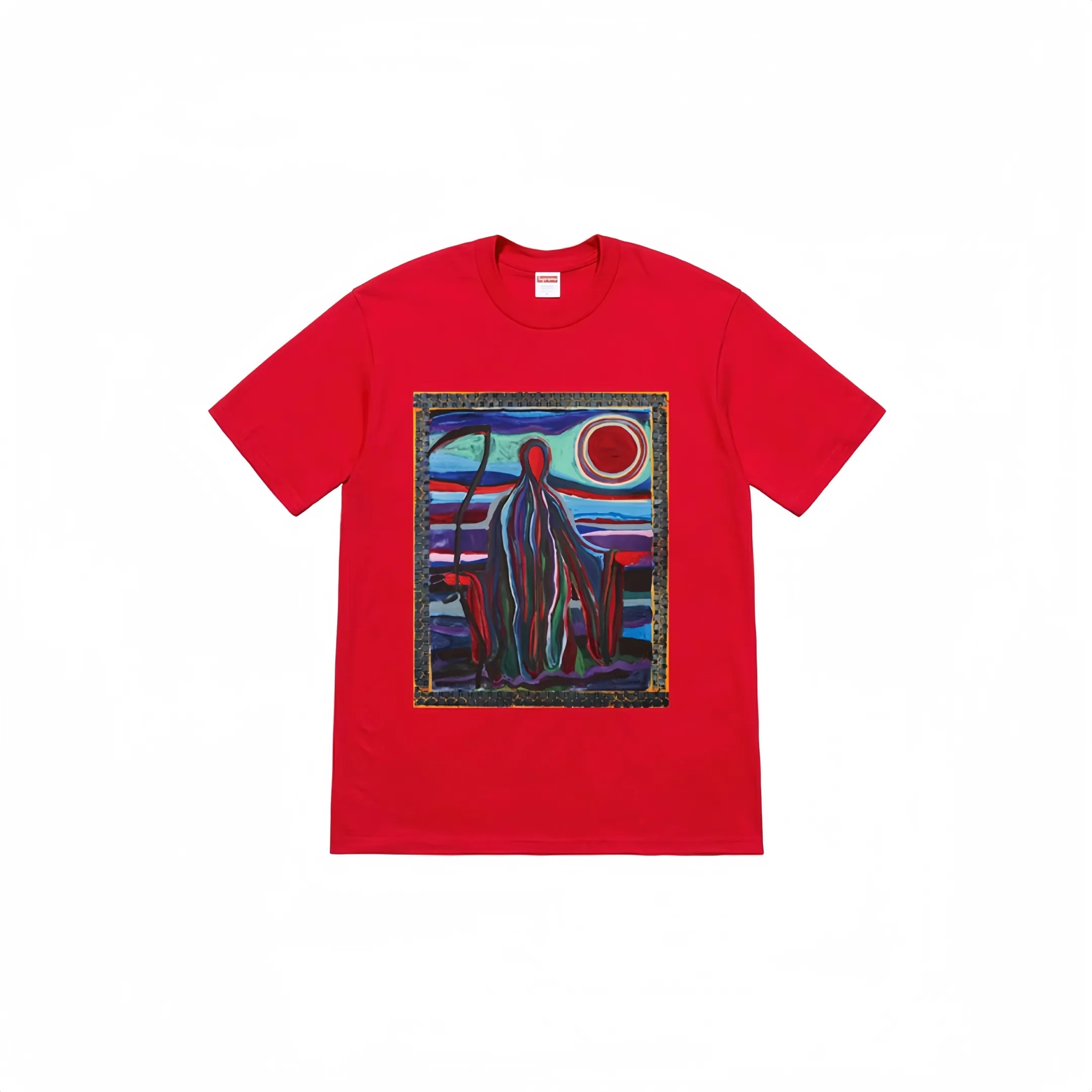 #S40 P110💰 Supreme SS19 Reaper Tee Reaper printed short-sleeved T-shirt. The same style for men and women is made of 260 grams of combed cotton double yarn. From fabrics to accessories, all three standards are complete and follow ZP. Imported Matsui company's slurry printing will never crack. The whole piece adopts three-needle five-thread technology. The neckline-shoulder seam-sleeve seam is double-lined, which looks more three-dimensional and textured.) The same process as the original version, classic version Feel free to compare zp. The whole piece adopts three-needle five-thread craftsmanship (neckline-shoulder seam-sleeve seam double thread, which looks more three-dimensional and textured). It has the same craftsmanship as the authentic original version, classic version. Color: navy blue, green, red, white, black, yellow. Size: S M L XL XXL