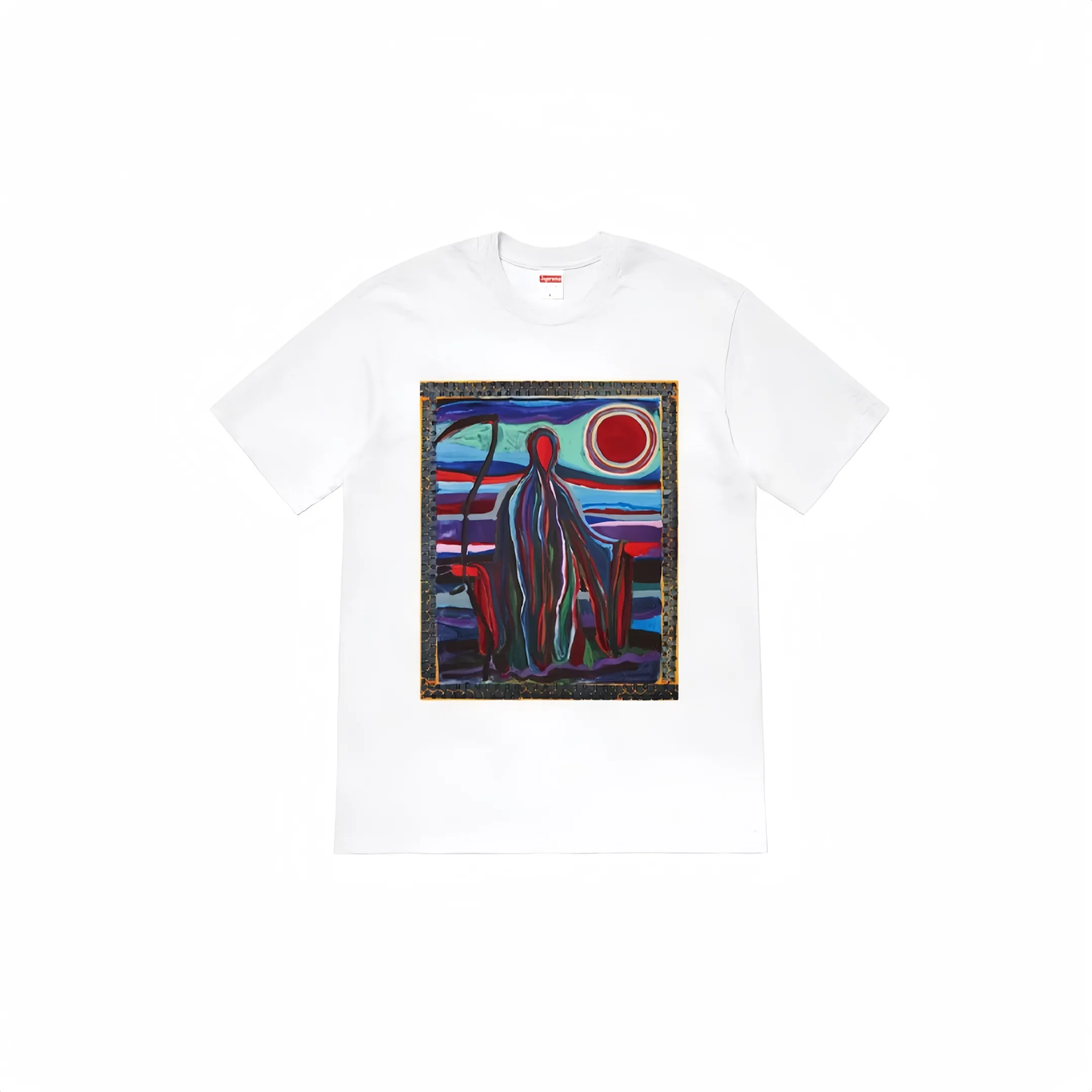 #S40 P110💰 Supreme SS19 Reaper Tee Reaper printed short-sleeved T-shirt. The same style for men and women is made of 260 grams of combed cotton double yarn. From fabrics to accessories, all three standards are complete and follow ZP. Imported Matsui company's slurry printing will never crack. The whole piece adopts three-needle five-thread technology. The neckline-shoulder seam-sleeve seam is double-lined, which looks more three-dimensional and textured.) The same process as the original version, classic version Feel free to compare zp. The whole piece adopts three-needle five-thread craftsmanship (neckline-shoulder seam-sleeve seam double thread, which looks more three-dimensional and textured). It has the same craftsmanship as the authentic original version, classic version. Color: navy blue, green, red, white, black, yellow. Size: S M L XL XXL
