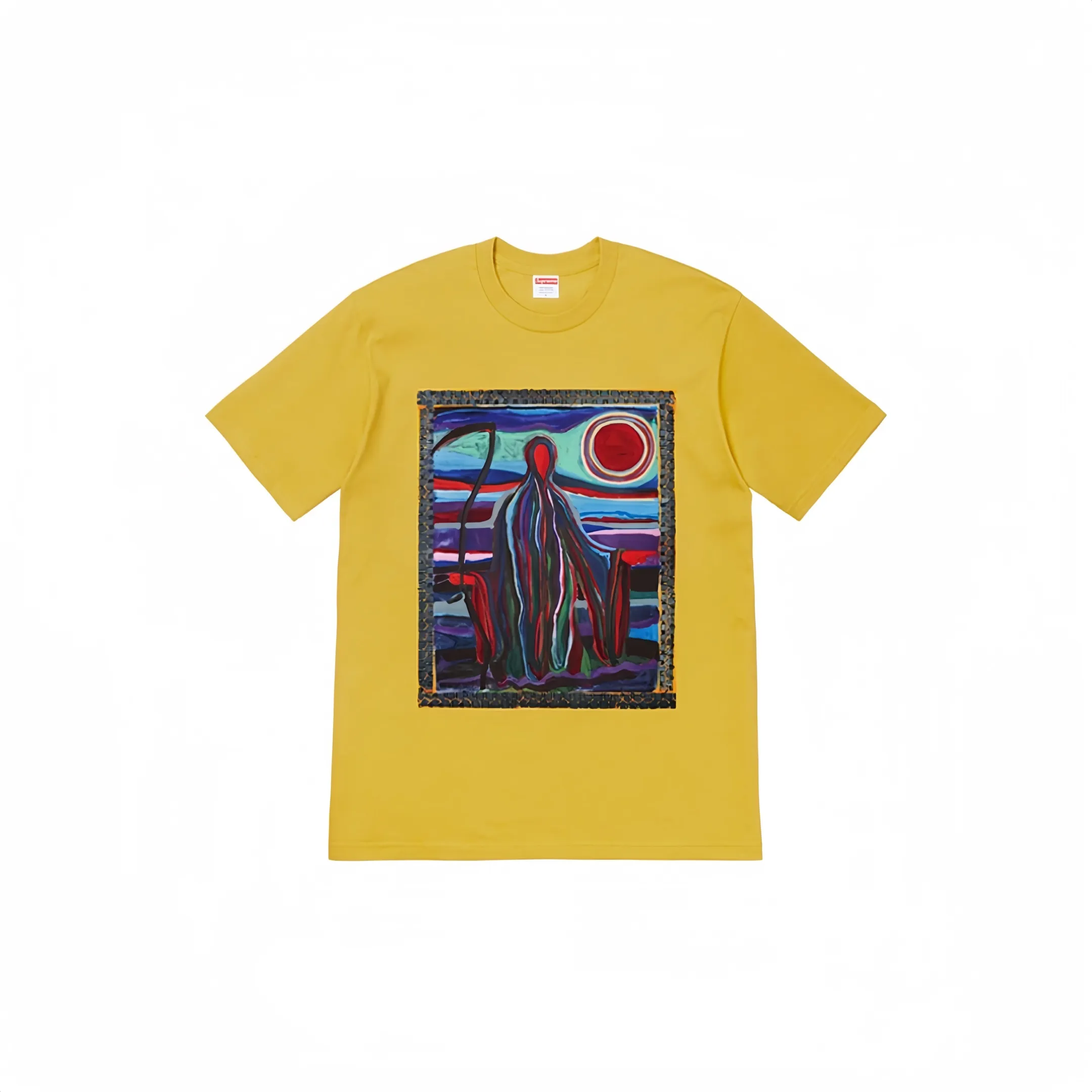 #S40 P110💰 Supreme SS19 Reaper Tee Reaper printed short-sleeved T-shirt. The same style for men and women is made of 260 grams of combed cotton double yarn. From fabrics to accessories, all three standards are complete and follow ZP. Imported Matsui company's slurry printing will never crack. The whole piece adopts three-needle five-thread technology. The neckline-shoulder seam-sleeve seam is double-lined, which looks more three-dimensional and textured.) The same process as the original version, classic version Feel free to compare zp. The whole piece adopts three-needle five-thread craftsmanship (neckline-shoulder seam-sleeve seam double thread, which looks more three-dimensional and textured). It has the same craftsmanship as the authentic original version, classic version. Color: navy blue, green, red, white, black, yellow. Size: S M L XL XXL