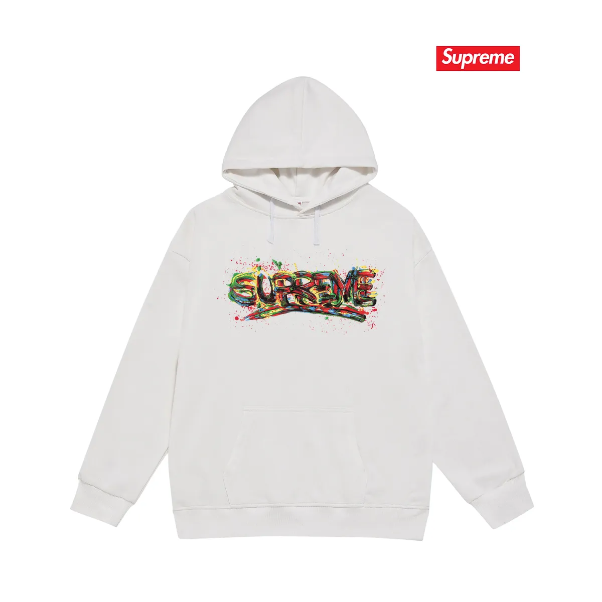 Style No. S2224 #Terry P160💰 Velvet P170💰 Sup 70SS Paint Logo Tee Season Spray Paint Graffiti Hooded Sweatshirt Made of 400g large terry 430g silver fox velvet (drop shoulder large version) fabric, soft texture and no pilling Imported environmentally friendly printing glue The pattern is bright and three-dimensional Quality 💥Same style for men and women The upper body is trendy Color: black white gray Size: S M L XL XXL