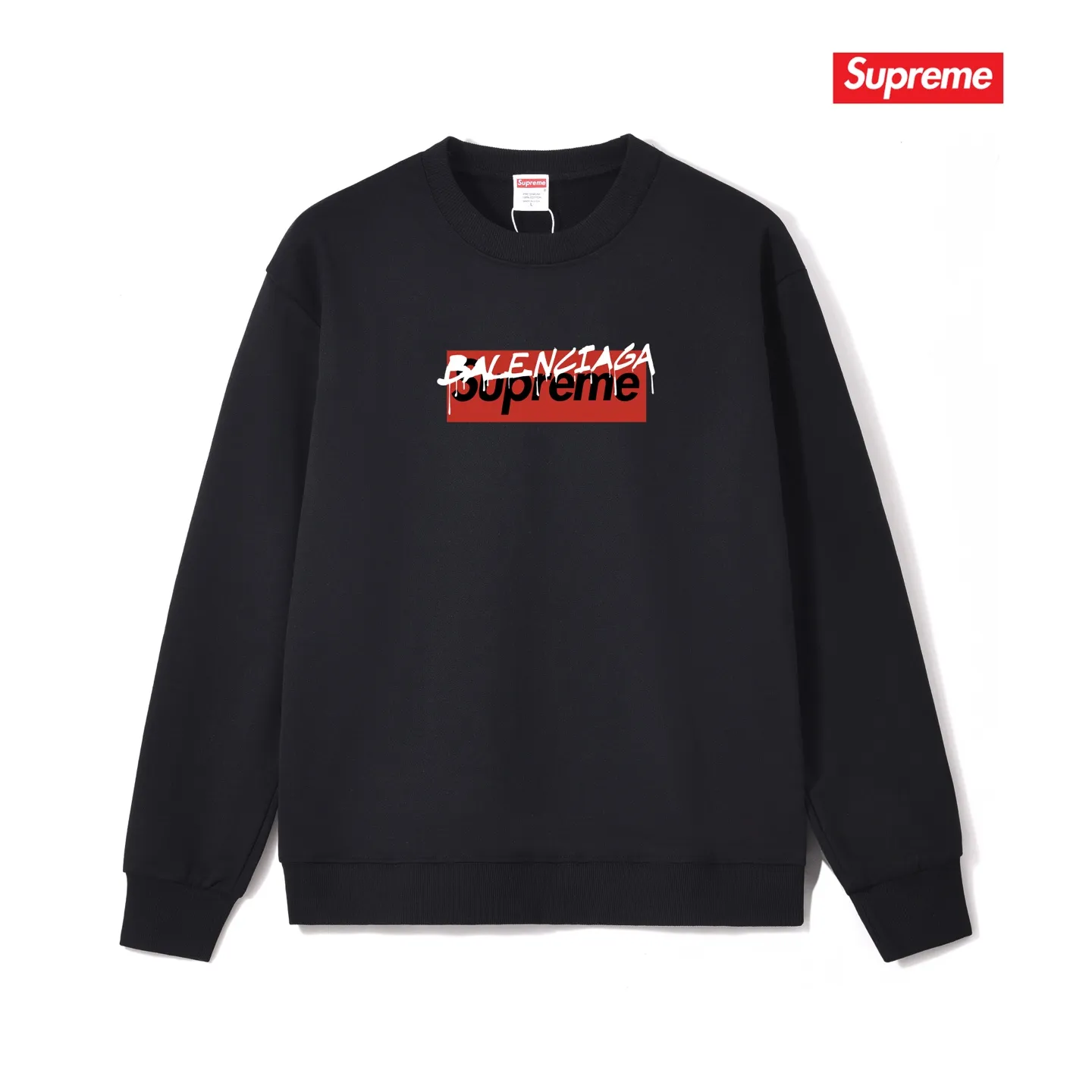 Style No. S1001 #terryp150💰 Velvet 160💰 Balenciaga co-branded supreme round-neck sweatshirt. Made of 400g large terry (drop shoulder large version) fabric. The texture is soft and non-pilling. Imported environmentally friendly printing glue. The pattern is bright and three-dimensional. Quality💥Same style for men and women. The upper body is trendy. Color: black Size: S M L XL XXL