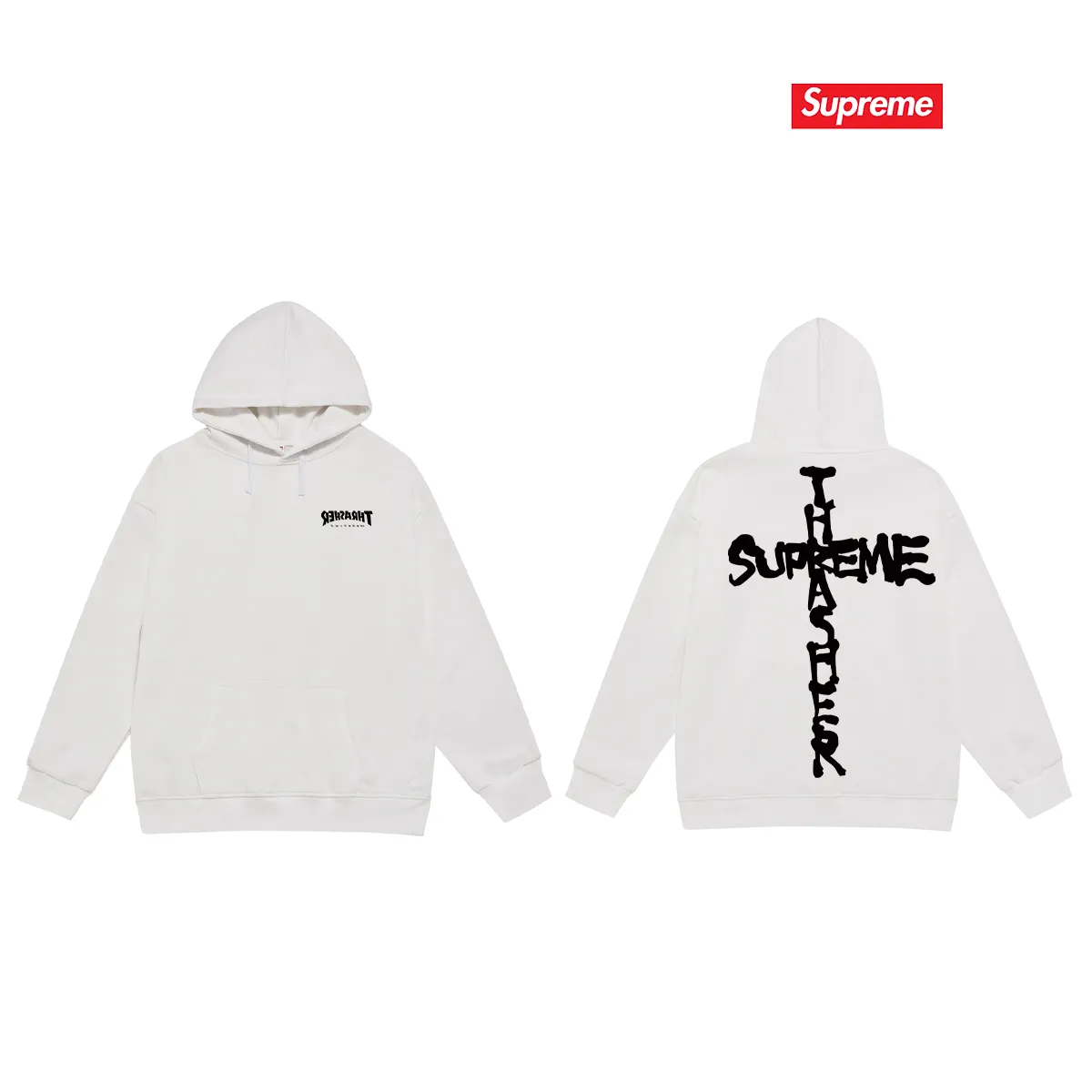 Style No. S2141 #terry P160💰 Velvet P170💰 Sup 78FW WEEK6 CROSS cross printed hooded sweatshirt Made of 400g large terry 430g silver fox velvet (drop shoulder large version) fabric, soft texture and no pilling Imported environmentally friendly printing glue The pattern is bright and three-dimensional Quality 💥Same style for men and women The upper body is trendy Color: black white gray Size: S M L XL XXL
