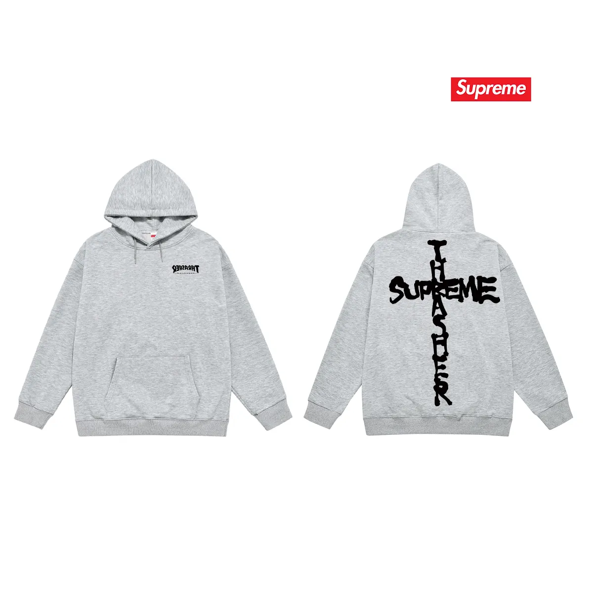 Style No. S2141 #terry P160💰 Velvet P170💰 Sup 78FW WEEK6 CROSS cross printed hooded sweatshirt Made of 400g large terry 430g silver fox velvet (drop shoulder large version) fabric, soft texture and no pilling Imported environmentally friendly printing glue The pattern is bright and three-dimensional Quality 💥Same style for men and women The upper body is trendy Color: black white gray Size: S M L XL XXL
