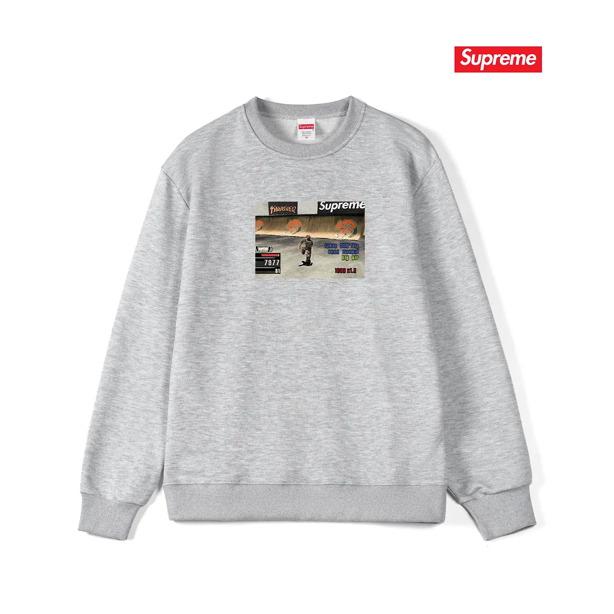 Style No. S1086 #terry p150💰 Velvet 160💰 Supreme Week 5 x Thrasher co-branded Game Tee round-neck sweatshirt Made of 400g large terry (drop shoulder large version) fabric, soft texture and no pilling Imported environmentally friendly printing glue The pattern is bright and three-dimensional Quality💥Same style for men and women The upper body is trendy Color: black white gray Size: S M L XL XXL