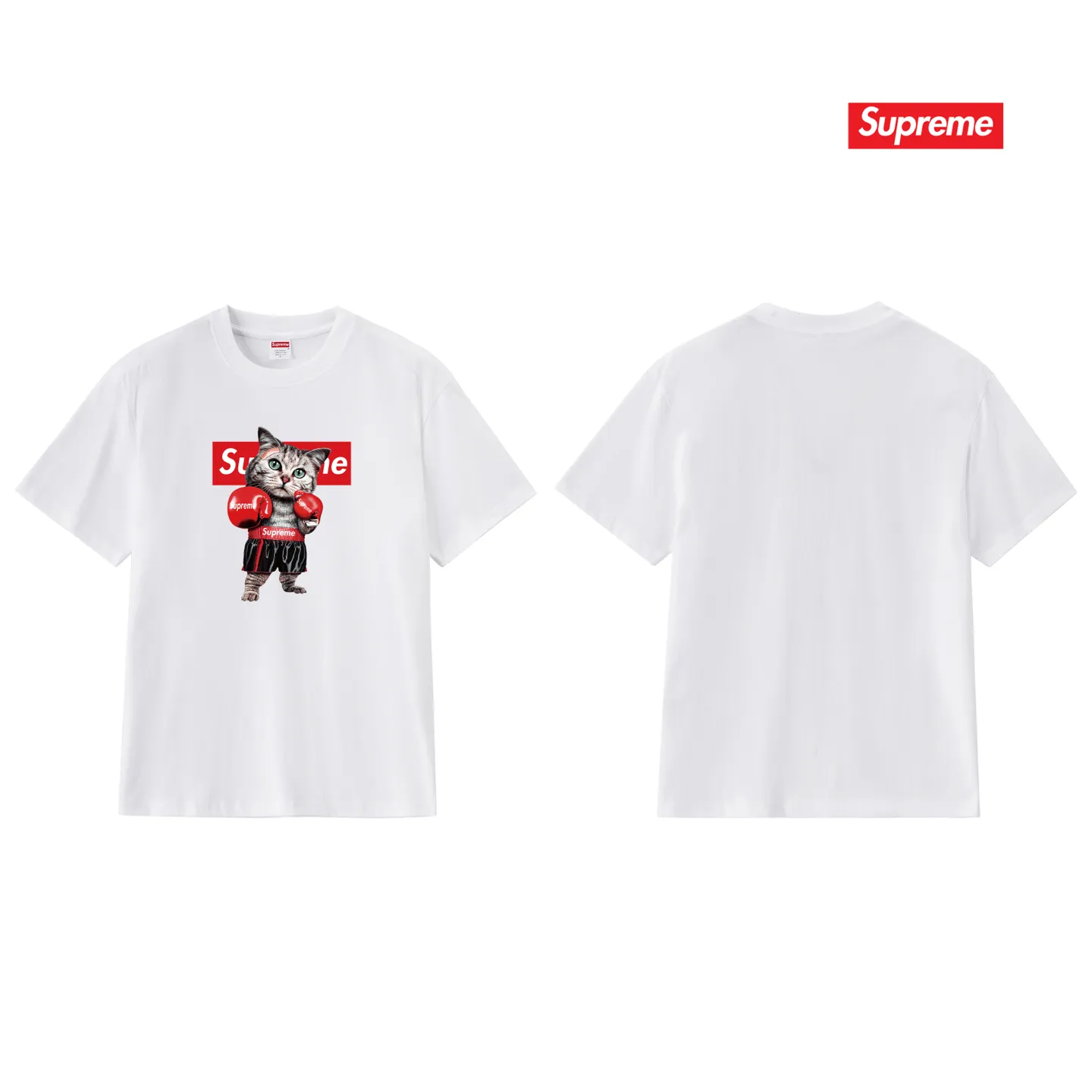 S219 P110💰 Sup New Japanese Boxer Cat Couple T-shirt men's short-sleeved summer pure cotton large size round neck top Loose fit Made of 260 grams of combed cotton double yarn From fabrics to accessories, all three standards are complete and ZP Imported Matsui company's slurry printing will never crack The whole piece adopts three-needle five-thread technology The neckline-shoulder seam-sleeve seam double line, looks more three-dimensional and textured) The same process as the authentic original, classic version Feel free to compare zp. The whole piece adopts three-needle five-thread craftsmanship (neckline-shoulder seam-sleeve seam double thread, which looks more three-dimensional and textured). It has the same craftsmanship as the original original, classic version. Color: black, white, light gray, pink, navy. Size: S M L XL XXL