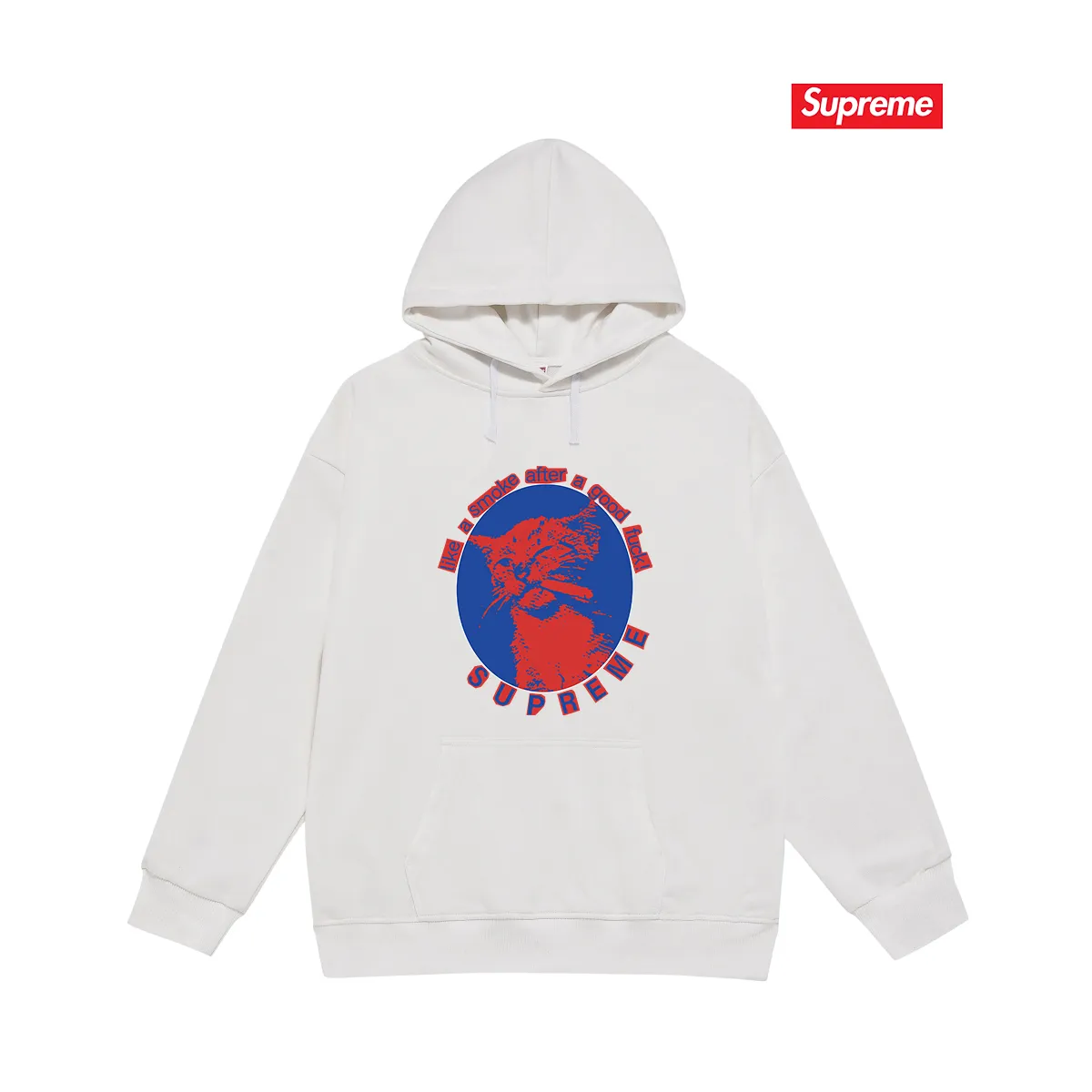 Style No. S2158 #terry P160💰 Velvet P170💰 Sup 76SS Smoke Cute kitten smoking pattern hooded sweatshirt Made of 400g large terry 430g silver fox velvet (drop shoulder large version) fabric, soft texture and no pilling Imported environmentally friendly printing glue The pattern is bright and three-dimensional Quality 💥Same style for men and women The upper body is trendy Color: black white gray Size: S M L XL XXL