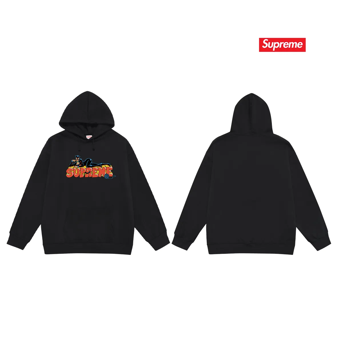 Style number S2101 #terry P160💰 Velvet P170💰 Supreme FW22 Week1Catwoman Tee letter pattern printed hooded sweatshirt Made of 400g large terry 430g silver fox velvet (off-shoulder large version) fabric, soft and non-pilling texture, imported environmentally friendly printing glue, bright and three-dimensional pattern, quality 💥Same style for men and women, the upper body is trendy Color: black white gray Size: S M L XL XXL