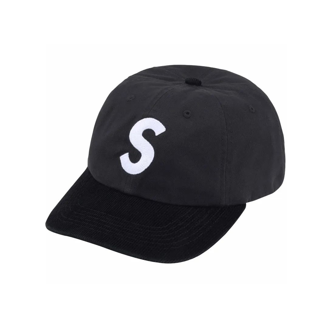 S364💰p130 Supreme 24SS 2-TONE S LOGO 6-PANEL Retro Color Block Embroidered Leather Button Hat Color: White Black Red Khaki