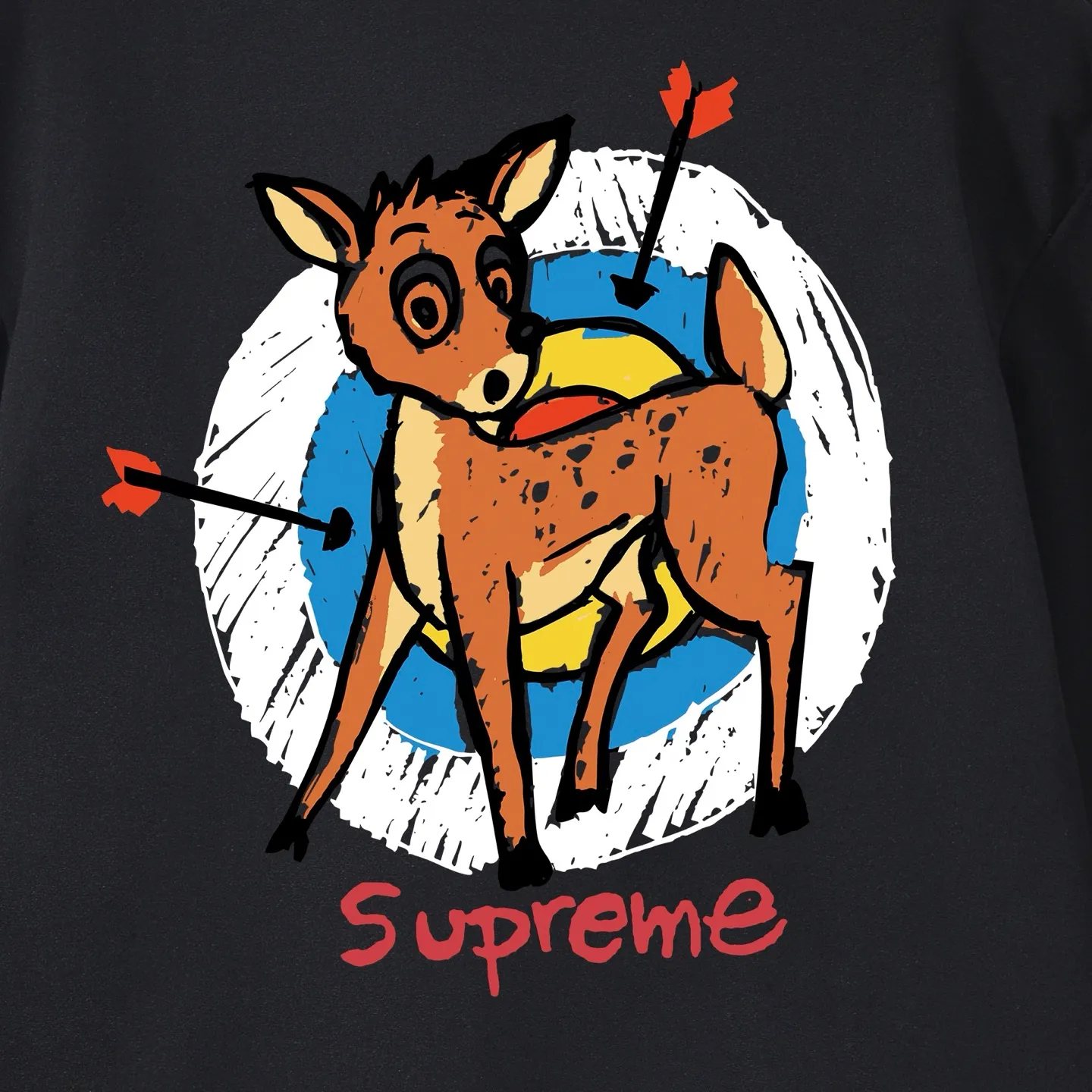 Style No. S1052 #terry p150💰 Velvet 160💰 Supreme SS22 Week 1 Deer Tee deer target cartoon pattern printed round neck sweatshirt Made of 400 grams of large terry (drop shoulder large version) fabric, soft texture and no pilling Imported environmentally friendly printing glue The pattern is bright and three-dimensional Quality💥Same style for men and women The upper body is fashionable Color: black white gray Size: S M L XL XXL