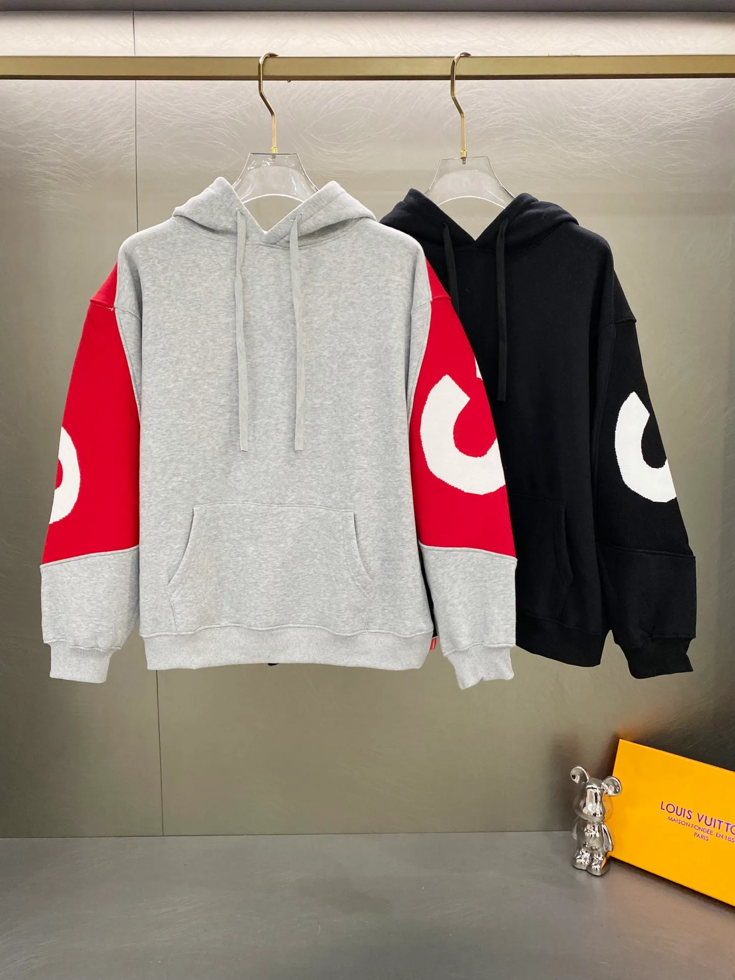 P310 SUPREME SS25 sweater knitted patchwork hooded sweatshirt Color: Black Gray Size: S M L XL