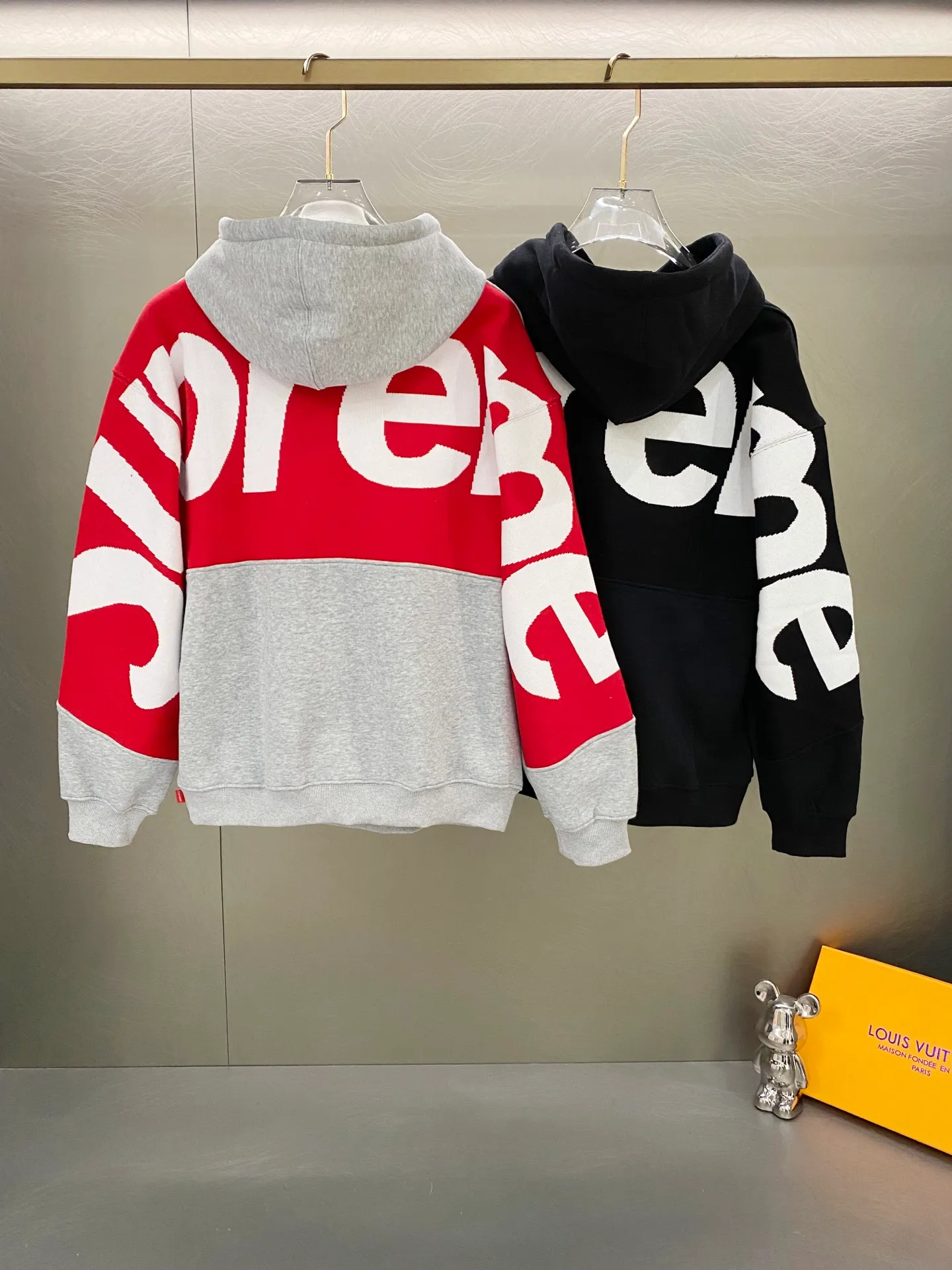 P310 SUPREME SS25 sweater knitted patchwork hooded sweatshirt Color: Black Gray Size: S M L XL