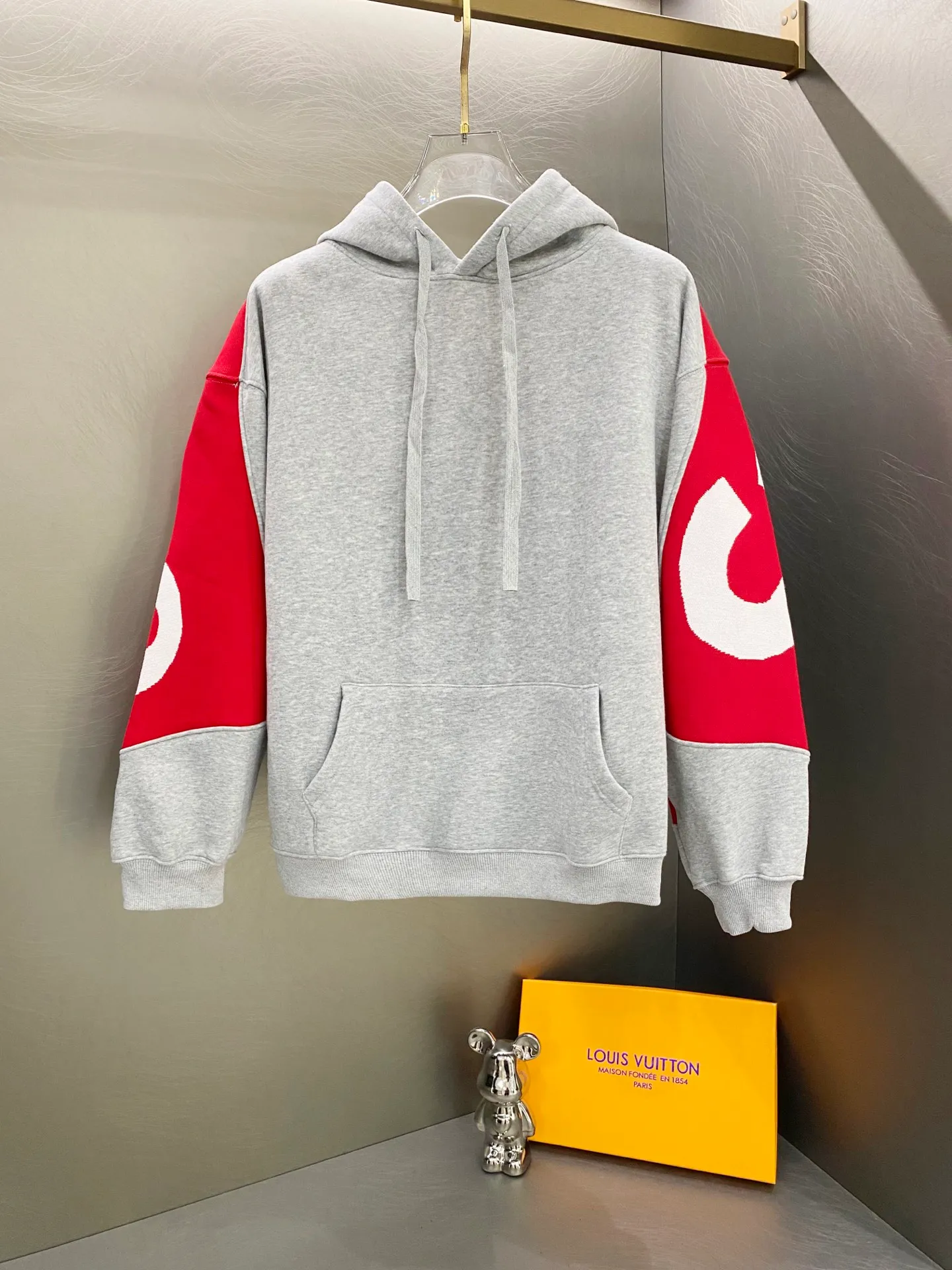 P310 SUPREME SS25 sweater knitted patchwork hooded sweatshirt Color: Black Gray Size: S M L XL