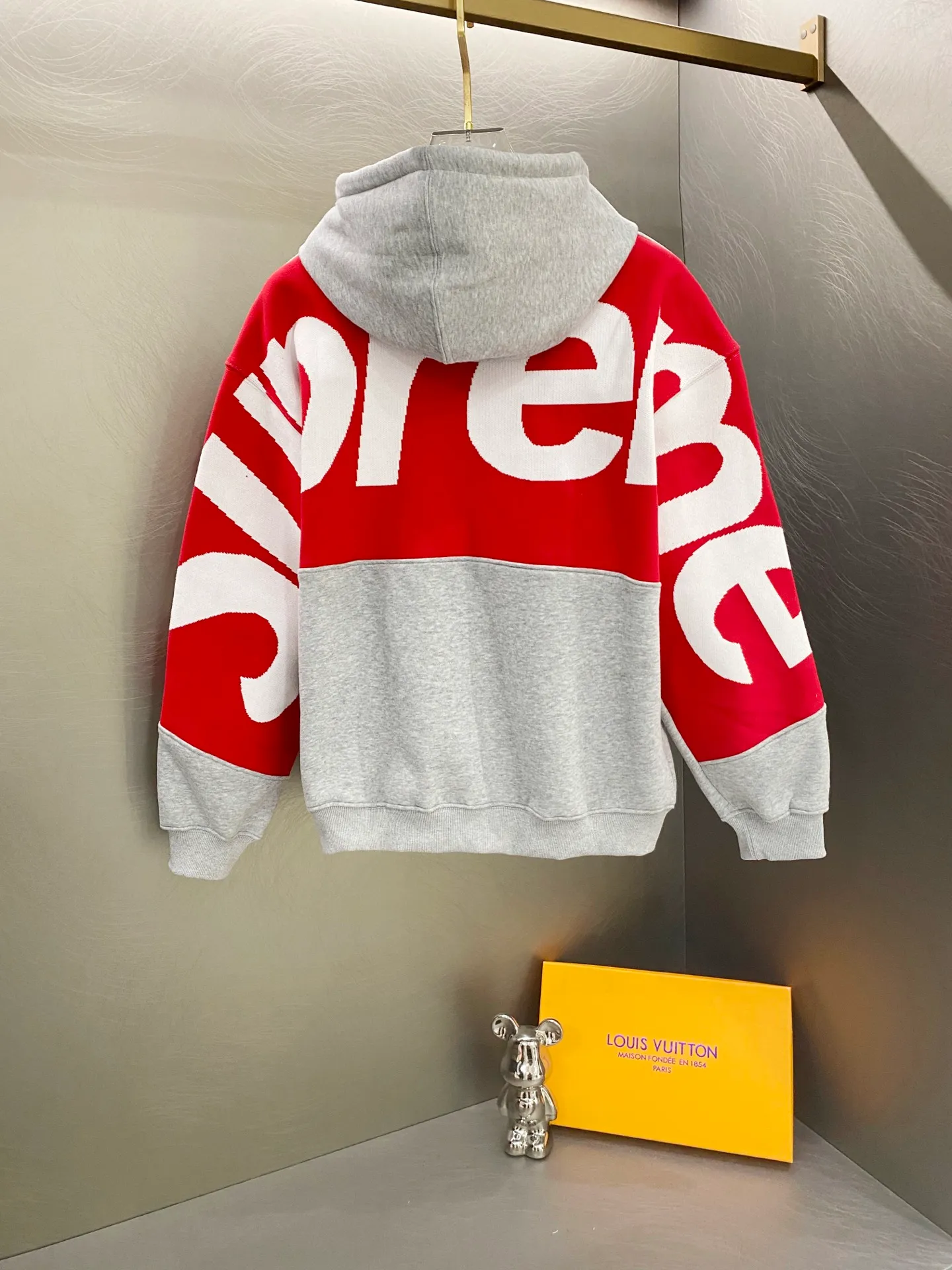 P310 SUPREME SS25 sweater knitted patchwork hooded sweatshirt Color: Black Gray Size: S M L XL