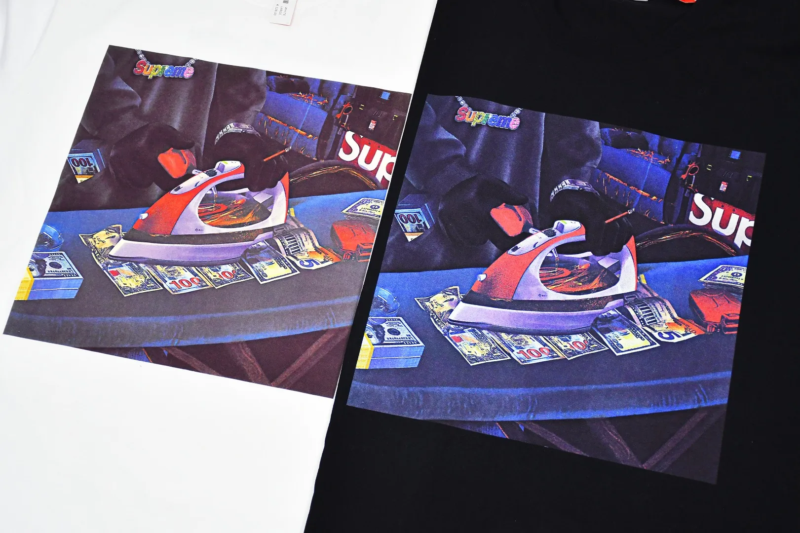 🅿️130 S52 top version Supreme 22SS Gas Tee Iron Dollar Short Sleeve Round Neck T-shirt. For those of us who focus on top Sup products, this short sleeve is naturally available. It adopts cylindrical seamless technology (the original technology has no gaps on the sides of the clothes, the key point of identification) The fabrics are all custom-woven and dyed, 280g weight, 100% cotton, cylindrical fabric. Cylindrical fabric is a knitted fabric woven with a cylinder loom. The needles are distributed in a cylindrical shape on the fuselage. The gray fabric is a large cylinder, which needs to be opened and shaped before further use. There is no slit on the side of the clothes, so there is no washing label on the side of ordinary short-sleeves. There is only one collar label behind the neck. The printing is printed with thermosetting ink, also known as plastic. Ink, or self-adhesive ink, contains ingredients: mainly composed of polyvinyl chloride (PVC) and phthalates. PVC and phthalates, fixing agents, stabilizers, and thickeners are mixed to form a thermal ink. Solid ink is not the digital direct printing advertised on the market. The printing texture of thermoset ink is something that digital direct printing cannot achieve. The collar label has a watermark anti-counterfeiting effect, a real anti-counterfeiting layer, a probability of passing the version, and a high probability of passing the original packaging picture. Size：S-XL