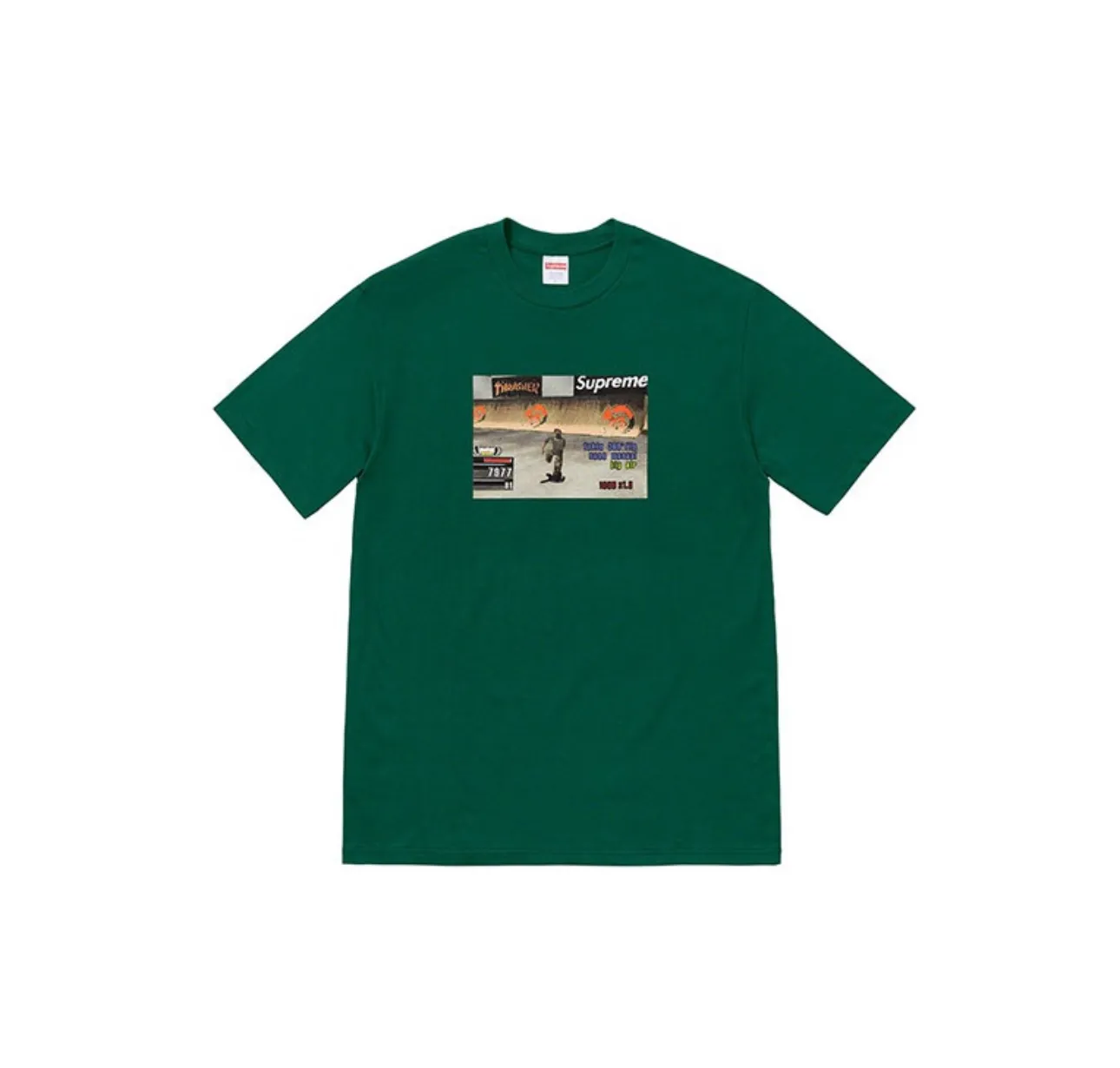 #S86 P110💰 Supreme Week 5 x Thrasher co-branded Game Tee casual round neck printed game short-sleeved T-shirt. Same style for men and women. Made of 260g combed cotton double yarn. From fabrics to accessories, all three standards are complete and ZP. Imported Matsui company's slurry printing will never crack. The whole piece adopts three-needle five-thread technology. The neckline-shoulder seam-sleeve seam is double-lined, which looks more three-dimensional and textured.) The same process as the original version, classic version Feel free to compare zp. The whole piece adopts three-needle five-thread craftsmanship (neckline-shoulder seam-sleeve seam double thread, which looks more three-dimensional and textured). It has the same craftsmanship as the original original, classic version. Color: orange, green, gray, black and white. Size: S M L XL XXL