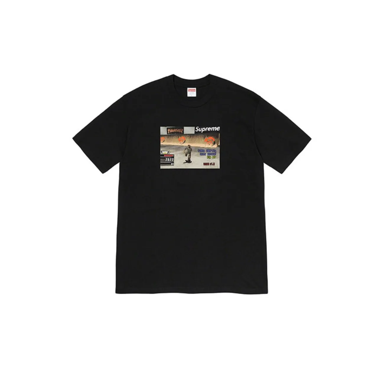 #S86 P110💰 Supreme Week 5 x Thrasher co-branded Game Tee casual round neck printed game short-sleeved T-shirt. Same style for men and women. Made of 260g combed cotton double yarn. From fabrics to accessories, all three standards are complete and ZP. Imported Matsui company's slurry printing will never crack. The whole piece adopts three-needle five-thread technology. The neckline-shoulder seam-sleeve seam is double-lined, which looks more three-dimensional and textured.) The same process as the original version, classic version Feel free to compare zp. The whole piece adopts three-needle five-thread craftsmanship (neckline-shoulder seam-sleeve seam double thread, which looks more three-dimensional and textured). It has the same craftsmanship as the original original, classic version. Color: orange, green, gray, black and white. Size: S M L XL XXL