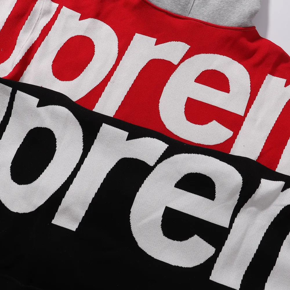 P280 Supreme sweater letter patchwork hooded sweatshirt Color: Black Gray Size: SMLXL
