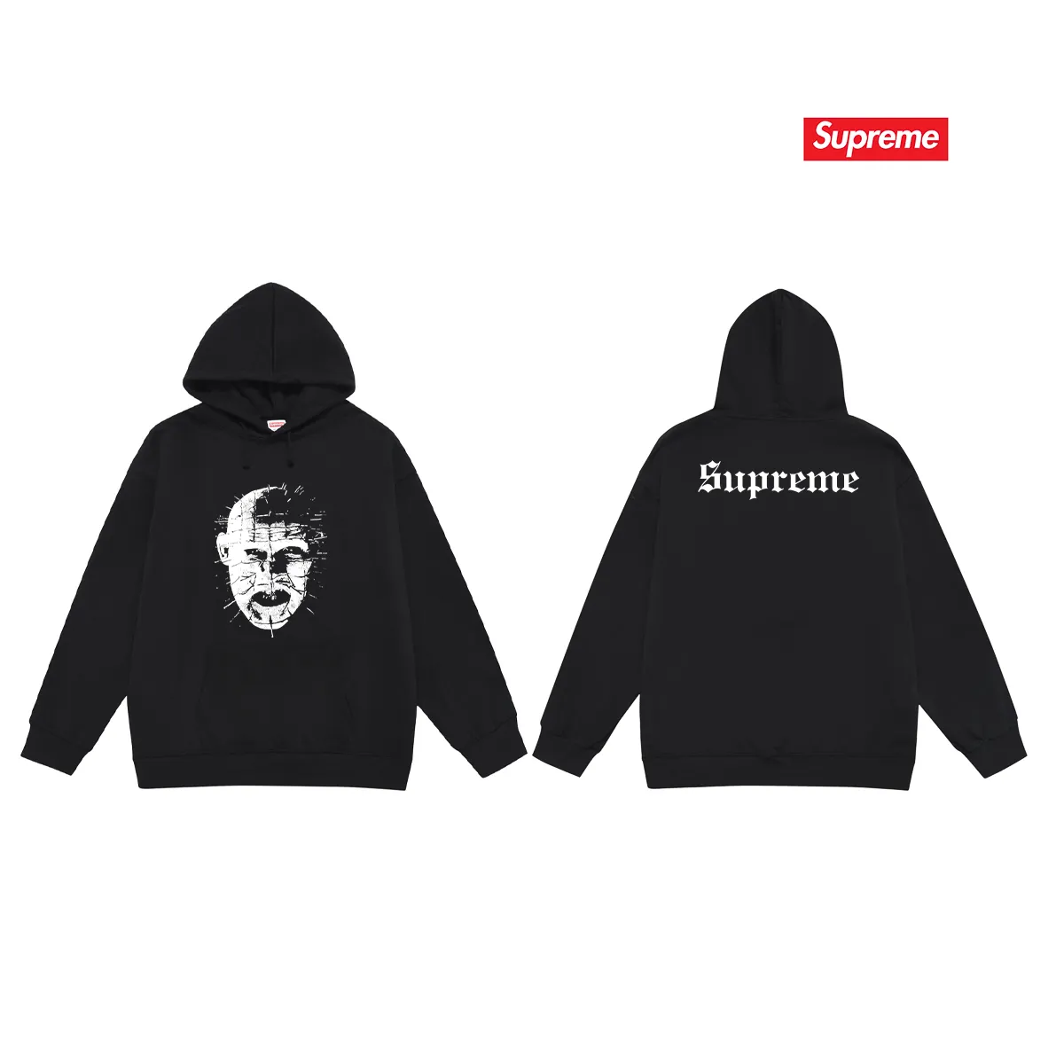 Style No. S2214 #terry P160💰 Plus velvet P170💰 sup street style fierce ghost chasing soul trendy and fashionable hooded sweatshirt Made of 400g large terry 430g silver fox velvet (off-shoulder large version) fabric, soft texture and no pilling Imported environmentally friendly printing glue The pattern is bright and three-dimensional Quality 💥Same style for men and women The upper body is trendy Color: black white gray Size: S M L XL XXL