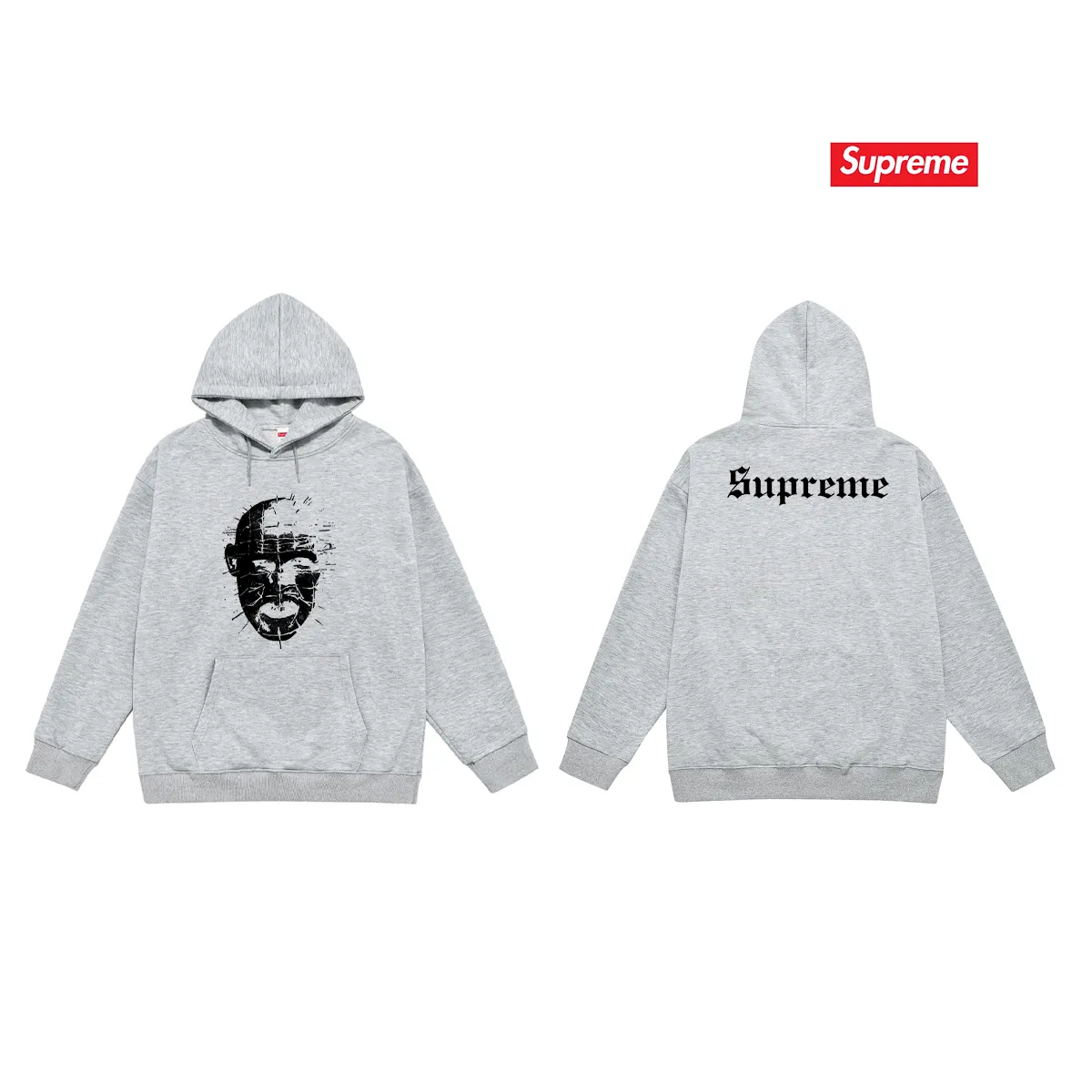 Style No. S2214 #terry P160💰 Plus velvet P170💰 sup street style fierce ghost chasing soul trendy and fashionable hooded sweatshirt Made of 400g large terry 430g silver fox velvet (off-shoulder large version) fabric, soft texture and no pilling Imported environmentally friendly printing glue The pattern is bright and three-dimensional Quality 💥Same style for men and women The upper body is trendy Color: black white gray Size: S M L XL XXL