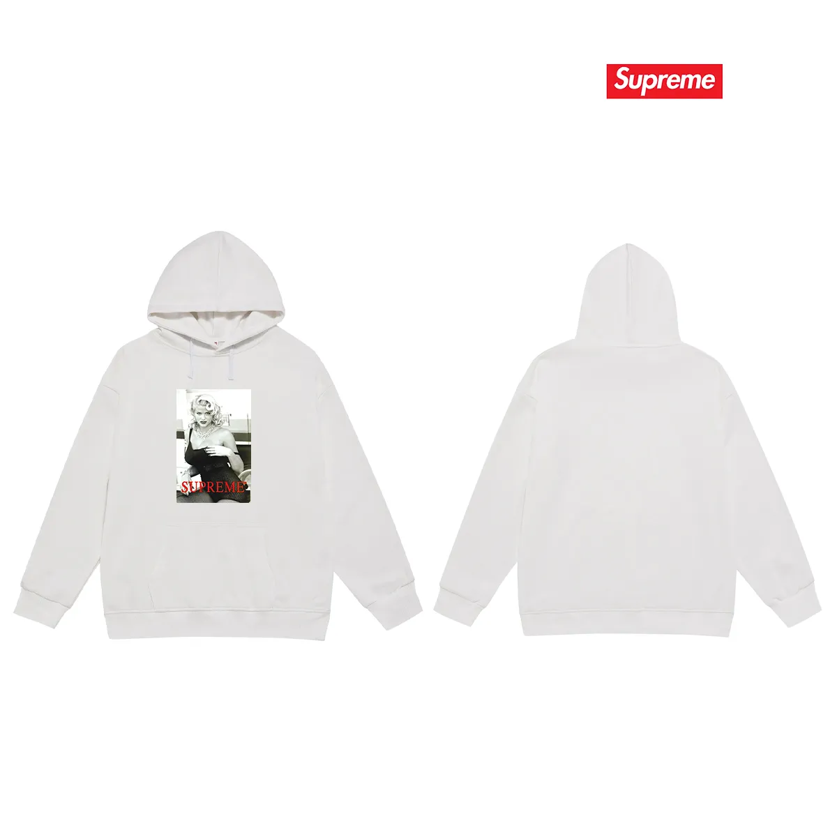 Style No. S2048 #terry P160💰 Velvet P170💰 Supreme Nike co-branded series Week 8 Anna Nicole Smith Tee Anna Nicole Smith graphic print hooded sweatshirt Made of 400g large terry 430g silver fox velvet (drop shoulder large version) fabric, soft texture and no pilling Imported environmentally friendly printing glue The pattern is bright and three-dimensional Quality 💥Same style for men and women The upper body is trendy Color: black White Gray Size: S M L XL XXL
