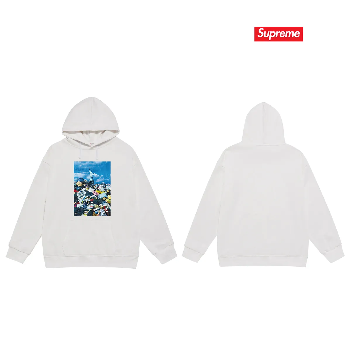 Style No. S2123 #terry P160💰 Velvet P170💰 SupremeFW22Week1Trash Tee landscape pattern printed hooded sweatshirt Made of 400g large terry 430g silver fox velvet (drop shoulder large version) fabric, soft texture and no pilling Imported environmentally friendly printing glue The pattern is bright and three-dimensional Quality 💥Same style for men and women The upper body is trendy Color: black white gray Size: S M L XL XXL