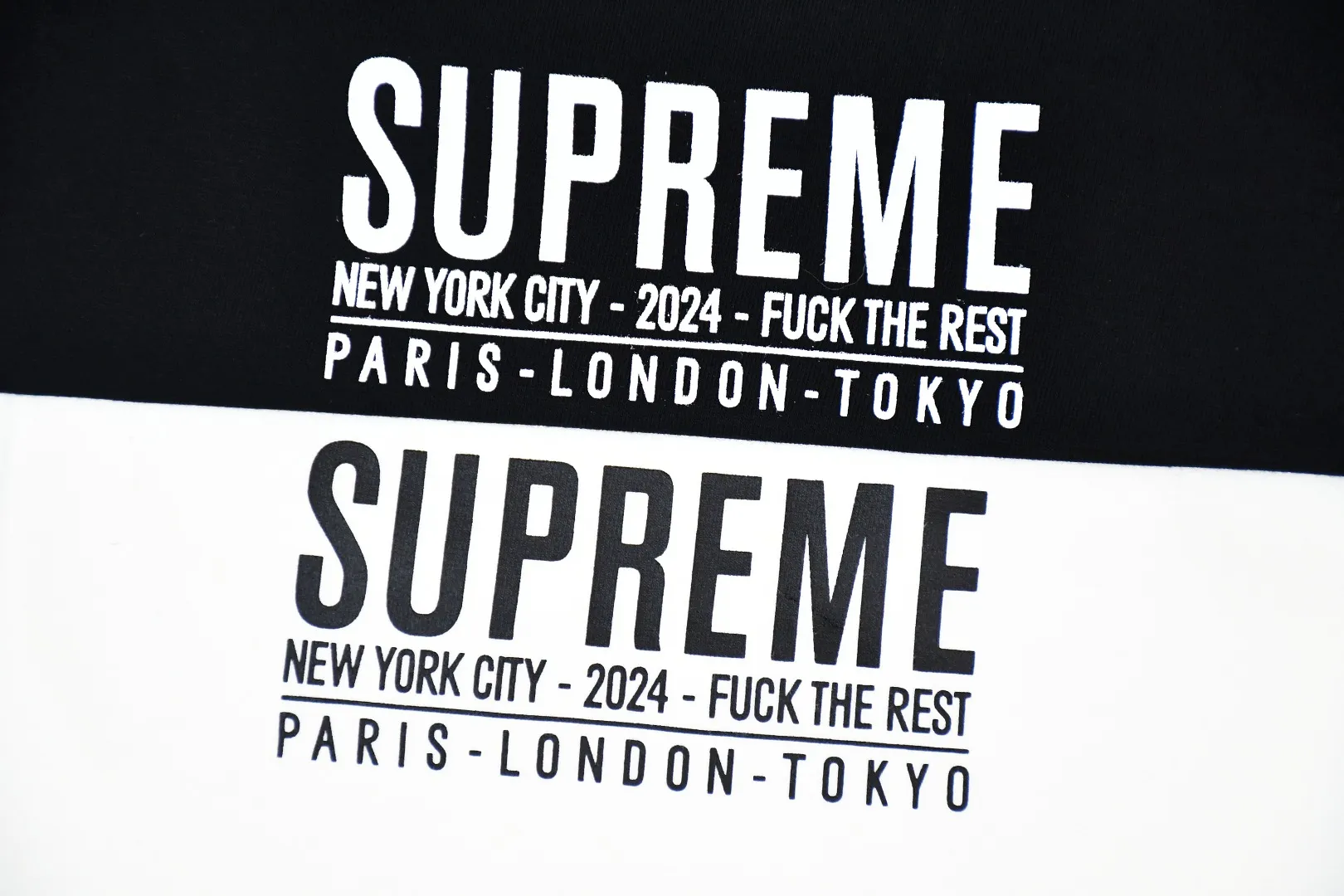 🅿️126 S172 top version Supreme 24ss Paris PARIS short-sleeved T-shirt. Refuse to look at pictures to make products. Refuse to compare with wrong versions. Use cylinder seamless technology (original technology, there is no stitching bone on the side of the clothes, the key point of identification) The fabrics are all custom-woven and dyed, 280g weight, 100% cotton, cylindrical fabric. Cylindrical fabric is a knitted fabric woven with a cylinder loom. The needles are distributed in a cylindrical shape on the fuselage. The gray fabric is a large cylinder, which needs to be opened and shaped before it can be used further. There are no slits on the side of the clothes, so there is no washing label on the side of ordinary short-sleeves. There is only one collar label behind the neck. The printing uses thermosetting ink printing imported from Belgium (different from conventional thermal transfer printing), also known as plastic ink, or self-adhesive ink. Its ingredients are: mainly composed of polyvinyl chloride (PVC) and phthalates. PVC and phthalates, solid color The thermoset ink is composed of a mixture of agents, stabilizers, and thickeners. It is not the digital direct printing advertised on the market. The printing texture of thermoset ink cannot be achieved by digital direct printing. The collar label has a watermark anti-counterfeiting effect, a real anti-counterfeiting layer, a version with a high probability of passing the inspection, and a high probability of passing the original packaging picture. Size：S-XL