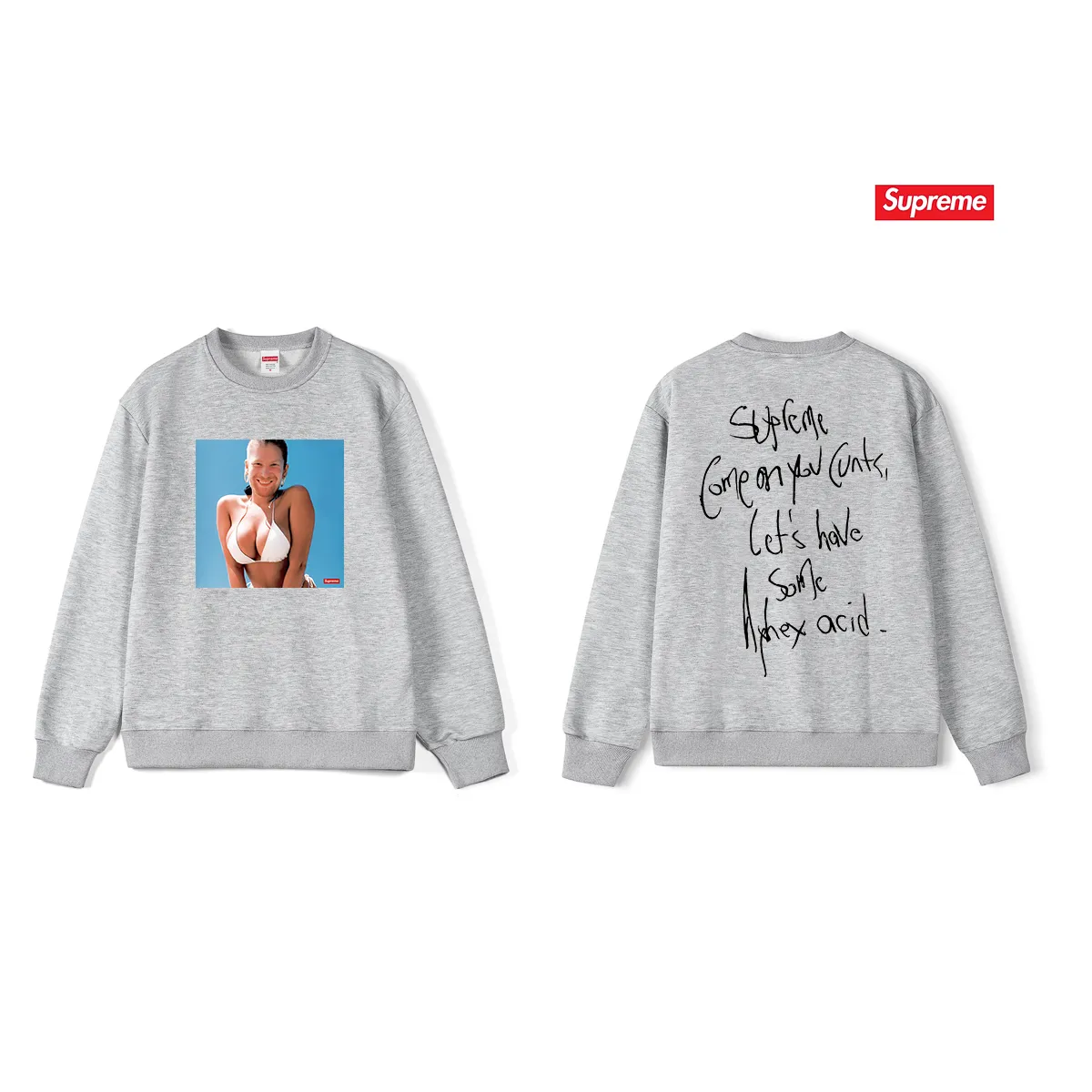 Style No. S1148 #terry p150💰 Velvet 160💰 Supreme 25SS Aphex Twin Tee Singer Bikini Album Round Neck Sweatshirt Made of 400 grams of large terry (drop shoulder large version) fabric, soft texture and no pilling Imported environmentally friendly printing glue The pattern is bright and three-dimensional Quality 💥Same style for men and women The upper body is trendy Color: Black White Gray Size: S M L XL XXL