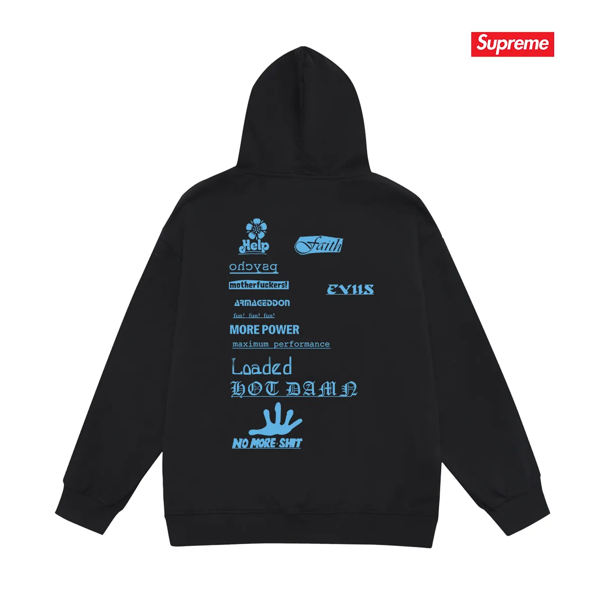 Style No. S2243 #terry P160💰 Velvet P170💰 Supreme Week 17 No More Shit Tee hooded sweatshirt Made of 400g large terry 430g silver fox velvet (drop shoulder large version) fabric, soft texture and no pilling Imported environmentally friendly printing glue The pattern is bright and three-dimensional Quality 💥Same style for men and women The upper body is fashionable Color: black white gray Size: S M L XL XXL