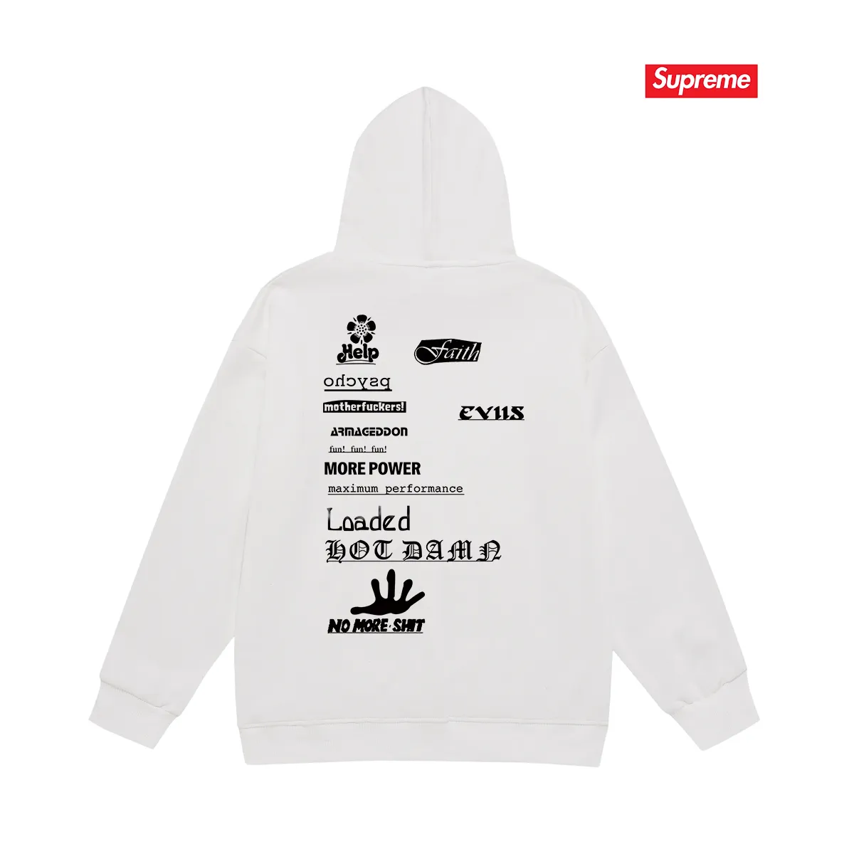 Style No. S2243 #terry P160💰 Velvet P170💰 Supreme Week 17 No More Shit Tee hooded sweatshirt Made of 400g large terry 430g silver fox velvet (drop shoulder large version) fabric, soft texture and no pilling Imported environmentally friendly printing glue The pattern is bright and three-dimensional Quality 💥Same style for men and women The upper body is fashionable Color: black white gray Size: S M L XL XXL