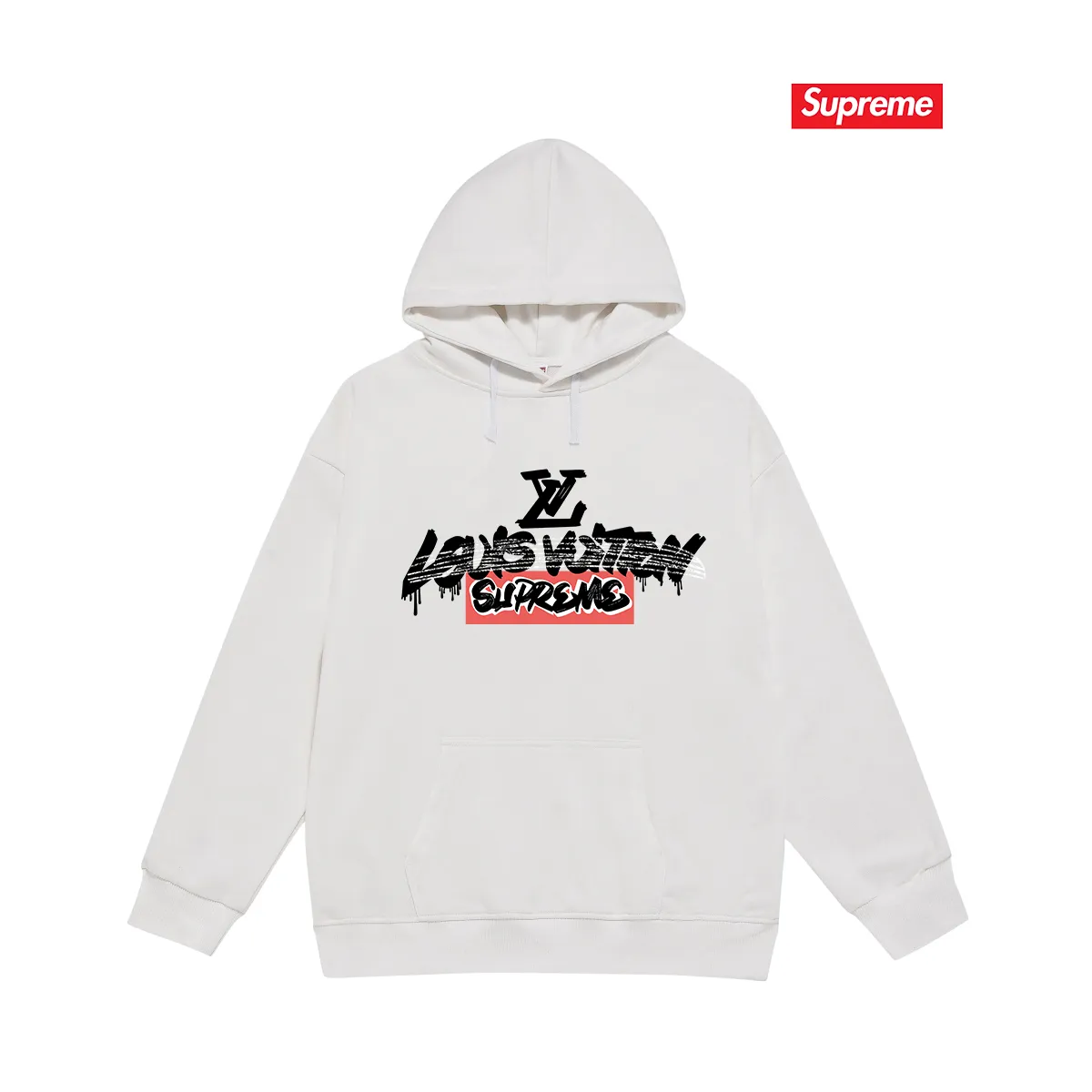 Style No. S2094 #terry P160💰 Velvet P170💰 1v 2023 new LV co-branded supreme printed hooded sweatshirt Made of 400g large terry 430g silver fox velvet (drop shoulder large version) fabric, soft texture and no pilling Imported environmentally friendly printing glue The pattern is bright and three-dimensional Quality 💥Same style for men and women The upper body is trendy Color: black white gray Size: S M L XL XXL