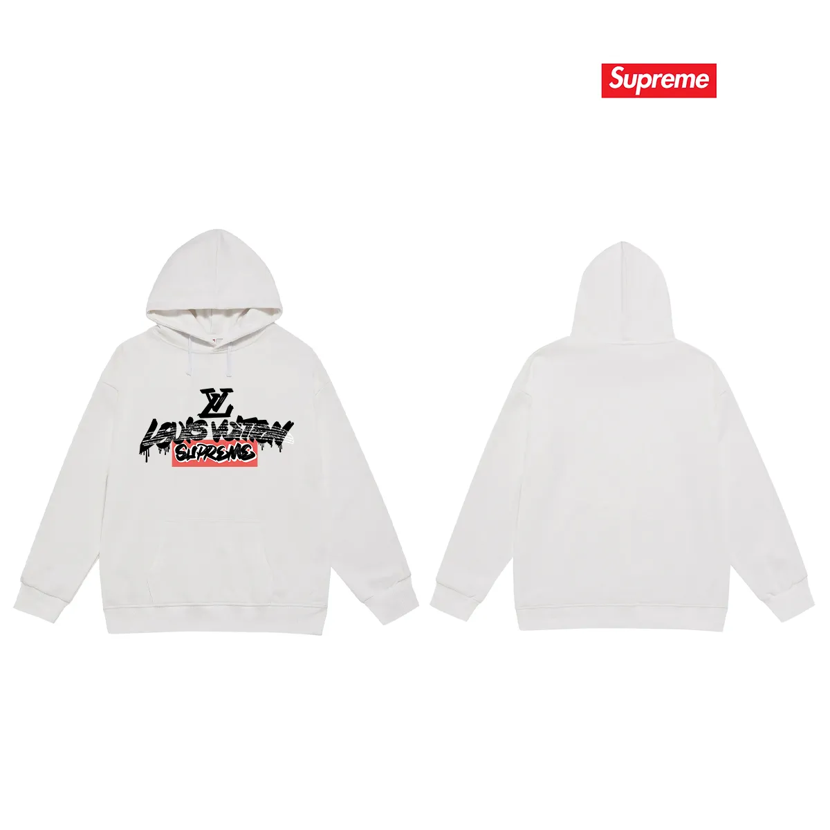 Style No. S2094 #terry P160💰 Velvet P170💰 1v 2023 new LV co-branded supreme printed hooded sweatshirt Made of 400g large terry 430g silver fox velvet (drop shoulder large version) fabric, soft texture and no pilling Imported environmentally friendly printing glue The pattern is bright and three-dimensional Quality 💥Same style for men and women The upper body is trendy Color: black white gray Size: S M L XL XXL