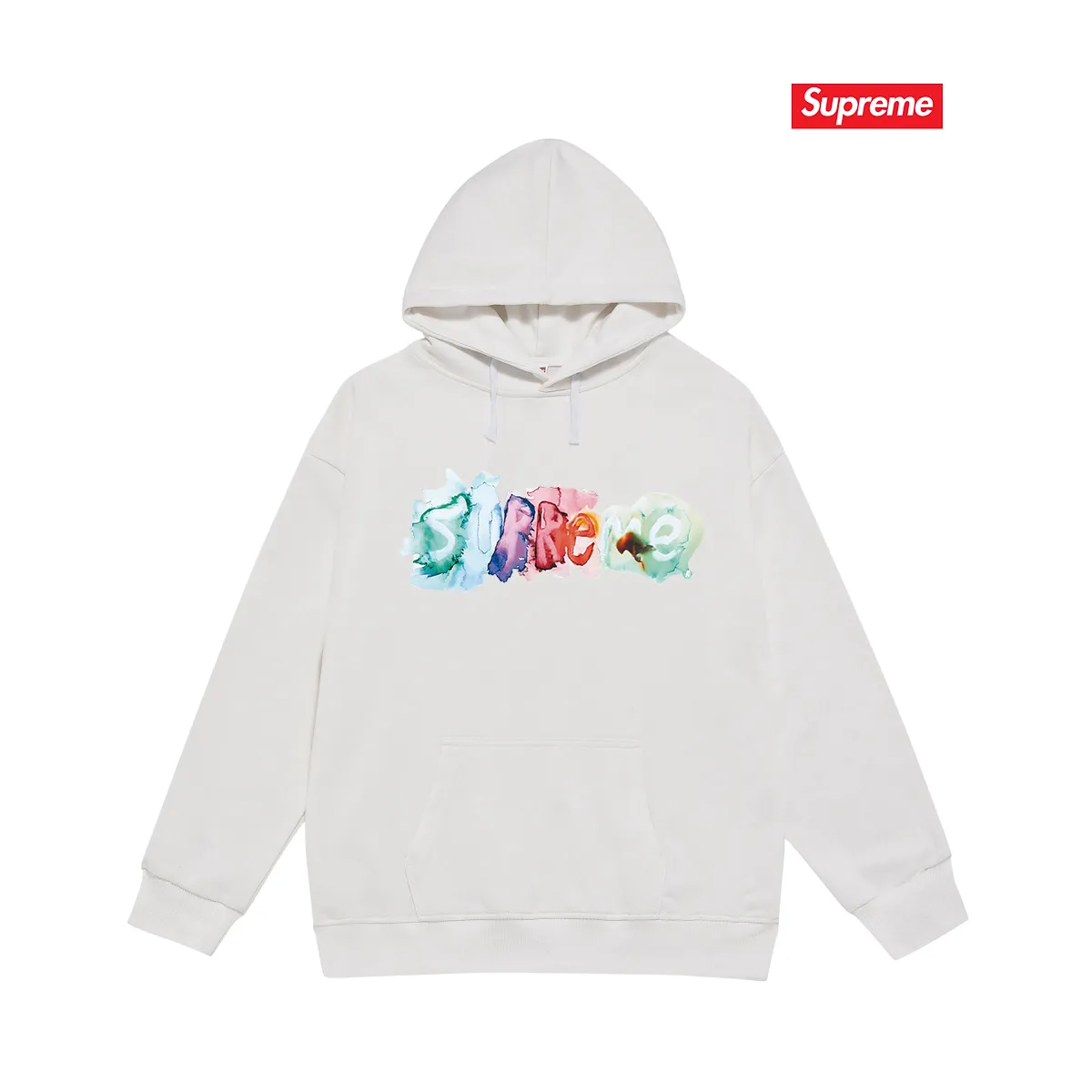 Style number S2099 #terry P160💰 Velvet P170💰 SupremeSS23 Week1 WATERCOLORTEE watercolor logo printed hooded sweatshirt Made of 400g large terry 430g silver fox velvet (drop shoulder large version) fabric, soft texture and no pilling Imported environmentally friendly printing glue The pattern is bright and three-dimensional Quality 💥Same style for men and women The upper body is trendy Color: black white gray Size: S M L XL XXL