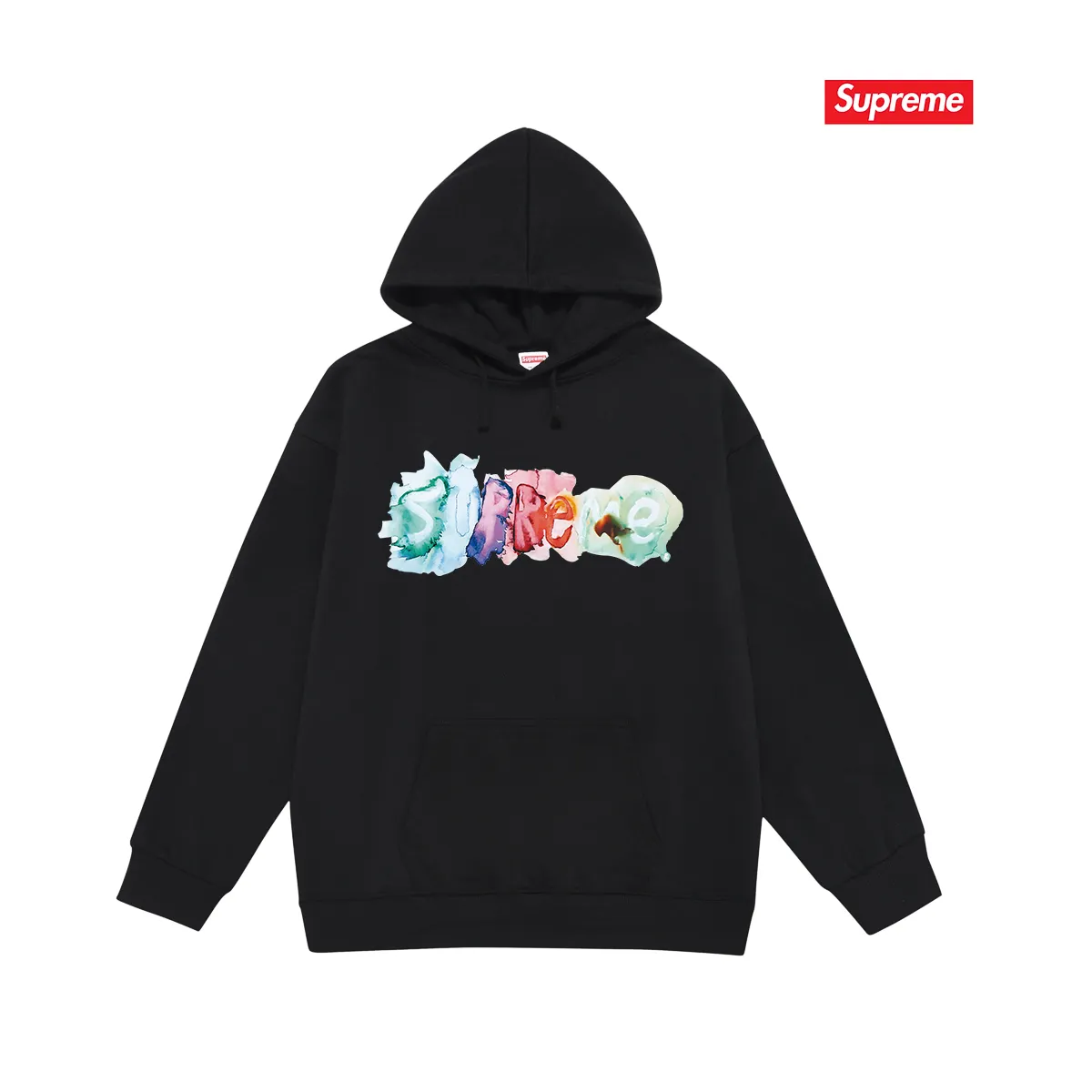 Style number S2099 #terry P160💰 Velvet P170💰 SupremeSS23 Week1 WATERCOLORTEE watercolor logo printed hooded sweatshirt Made of 400g large terry 430g silver fox velvet (drop shoulder large version) fabric, soft texture and no pilling Imported environmentally friendly printing glue The pattern is bright and three-dimensional Quality 💥Same style for men and women The upper body is trendy Color: black white gray Size: S M L XL XXL