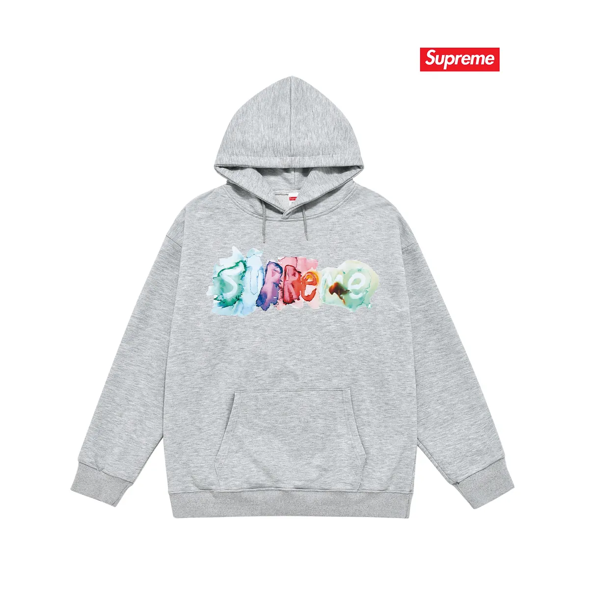 Style number S2099 #terry P160💰 Velvet P170💰 SupremeSS23 Week1 WATERCOLORTEE watercolor logo printed hooded sweatshirt Made of 400g large terry 430g silver fox velvet (drop shoulder large version) fabric, soft texture and no pilling Imported environmentally friendly printing glue The pattern is bright and three-dimensional Quality 💥Same style for men and women The upper body is trendy Color: black white gray Size: S M L XL XXL