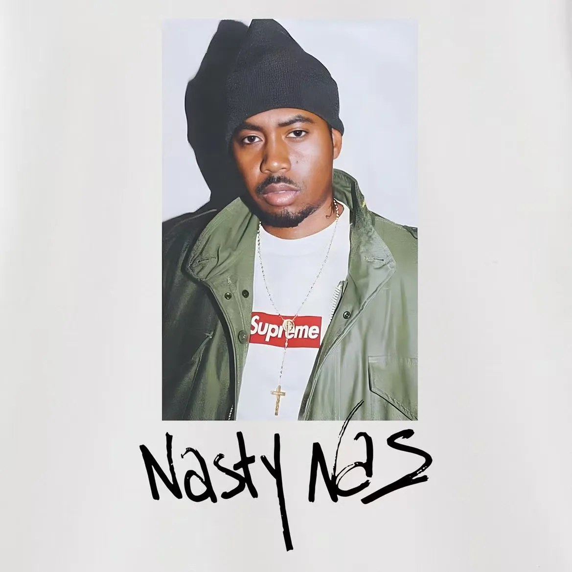 Style No. S1114 #terry p150💰 Velvet 160💰 Supreme FW17 Nas Tee Black rapper pattern unisex round neck sweatshirt Made of 400g large terry (drop shoulder large version) fabric, soft texture and no pilling Imported environmentally friendly printing glue The pattern is bright and three-dimensional Quality 💥 unisex style The upper body is trendy Color: black white gray Size: S M L XL XXL