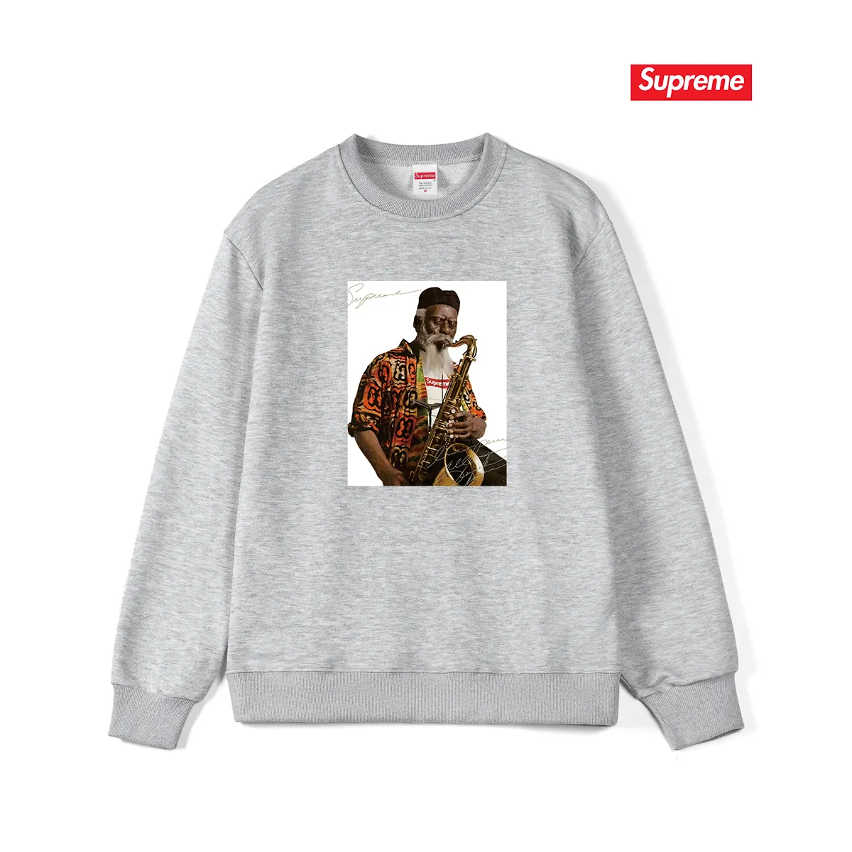 Style No. S1034 #terry p150💰 Velvet 160💰 Supreme Pharoah Sanders Tee Saxophone character avatar round neck sweatshirt Made of 400 grams of large terry (drop shoulder large version) fabric, soft and non-pilling texture, imported environmentally friendly printing glue, bright and three-dimensional pattern, quality 💥Male and female, the upper body is fashionable Color: black white gray Size: S M L XL XXL