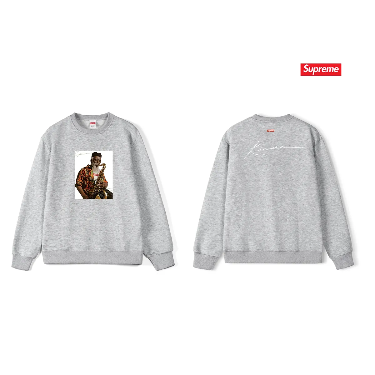 Style No. S1034 #terry p150💰 Velvet 160💰 Supreme Pharoah Sanders Tee Saxophone character avatar round neck sweatshirt Made of 400 grams of large terry (drop shoulder large version) fabric, soft and non-pilling texture, imported environmentally friendly printing glue, bright and three-dimensional pattern, quality 💥Male and female, the upper body is fashionable Color: black white gray Size: S M L XL XXL