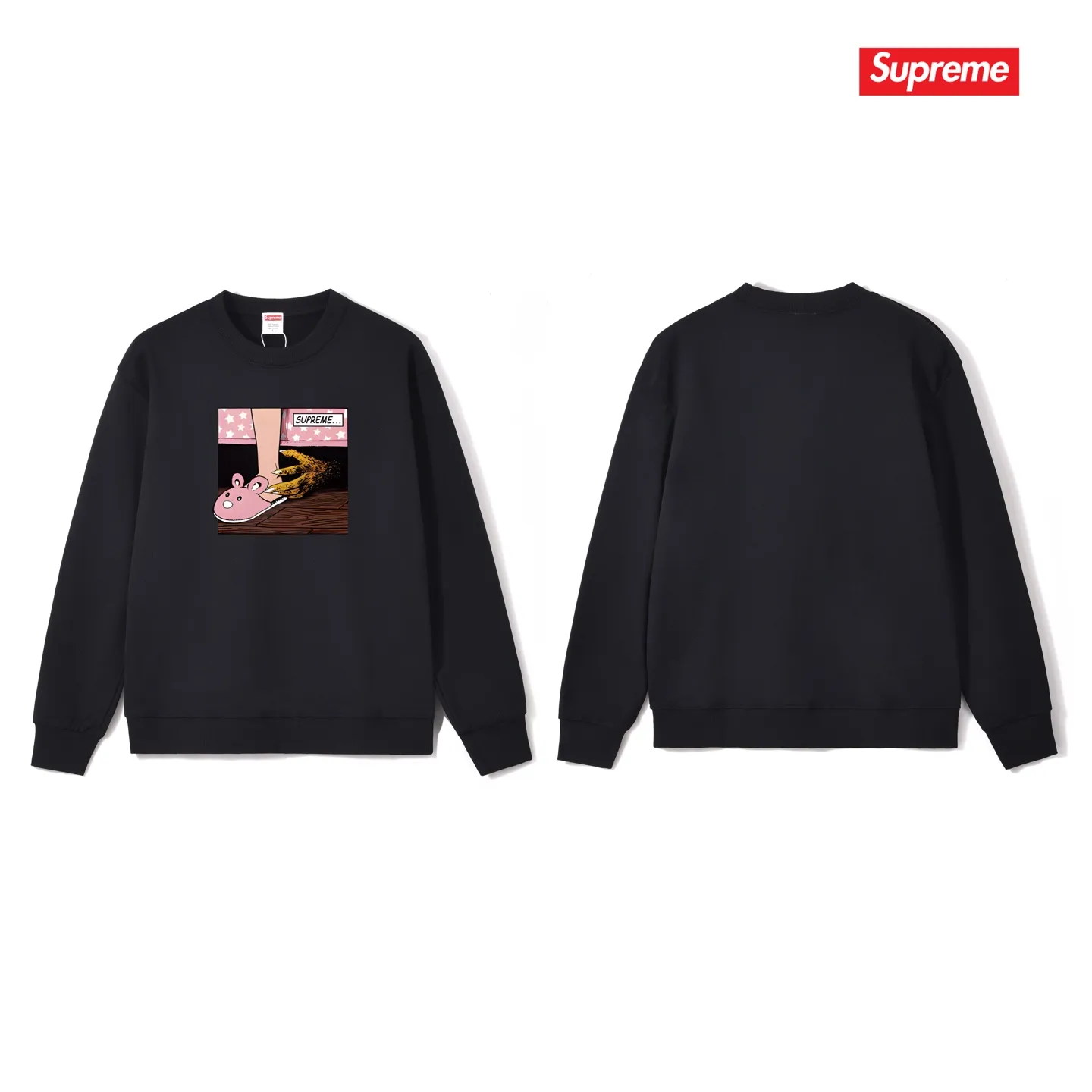 Style No. S1202 #terryp150💰Fleece 160💰Supreme American fashion brand unisex round neck sweatshirt Made of 400g large terry (drop shoulder large version) fabric, soft texture and no pilling Imported environmentally friendly printing glue The pattern is bright and three-dimensional Quality💥Same style for men and women The upper body is trendy Color: black white gray Size: S M L XL XXL