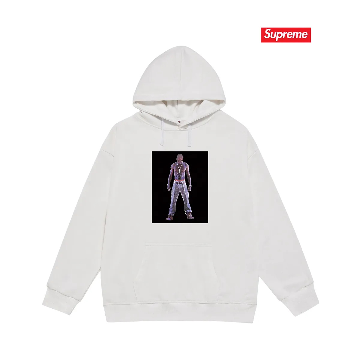 Style No. S2122 #terry P160💰 Velvet P170💰 Supreme SS20 Week 1 TupacHologram Tee virtual character hooded sweatshirt Made of 400g large terry 430g silver fox velvet (off-shoulder large version) fabric, soft texture and no pilling Imported environmentally friendly printing glue The pattern is bright and three-dimensional Quality 💥Same style for men and women The upper body is trendy Color: black white gray Size: S M L XL XXL
