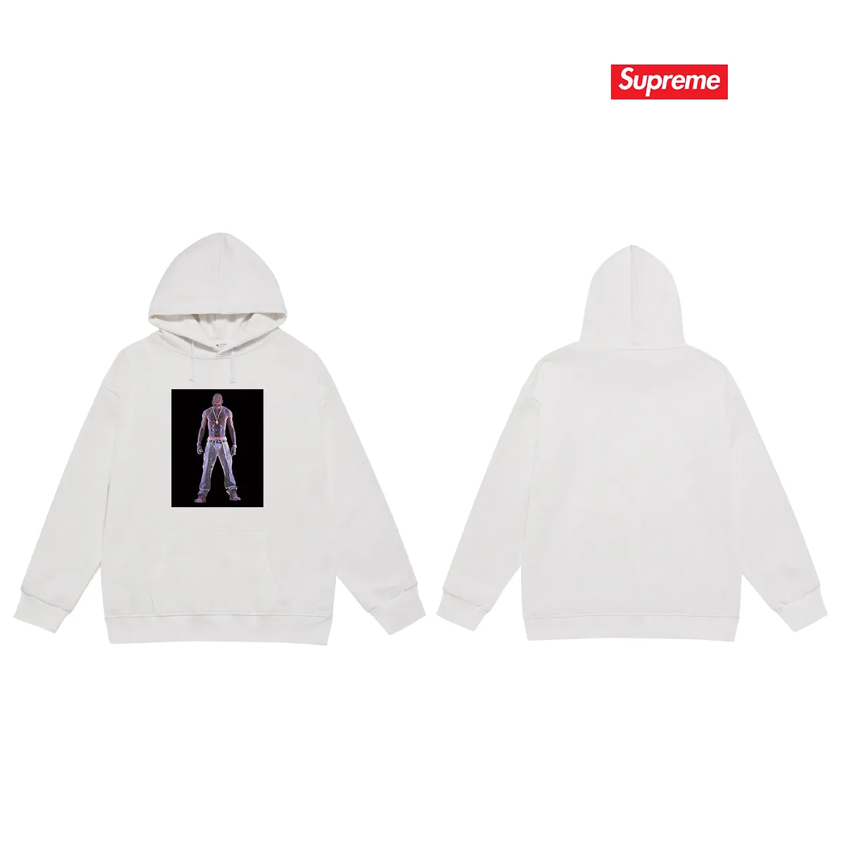 Style No. S2122 #terry P160💰 Velvet P170💰 Supreme SS20 Week 1 TupacHologram Tee virtual character hooded sweatshirt Made of 400g large terry 430g silver fox velvet (off-shoulder large version) fabric, soft texture and no pilling Imported environmentally friendly printing glue The pattern is bright and three-dimensional Quality 💥Same style for men and women The upper body is trendy Color: black white gray Size: S M L XL XXL